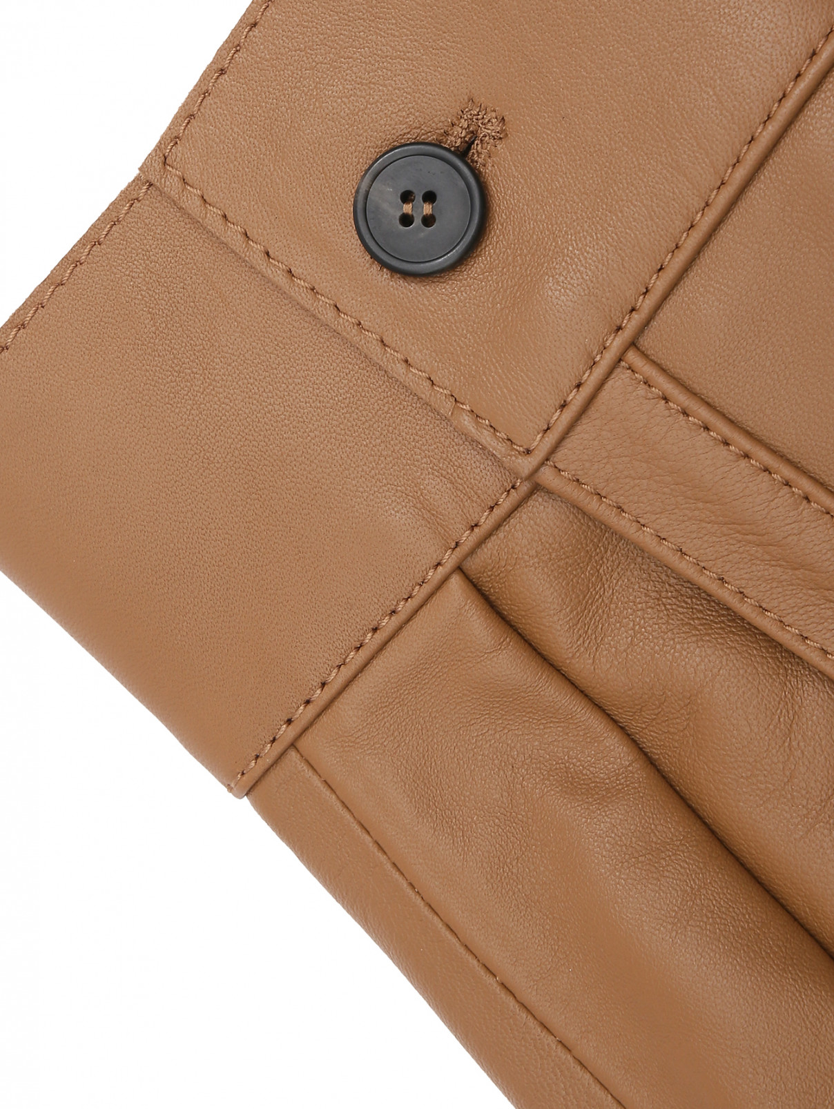 Куртка из гладкой кожи с поясом Weekend Max Mara  –  Деталь1  – Цвет:  Бежевый