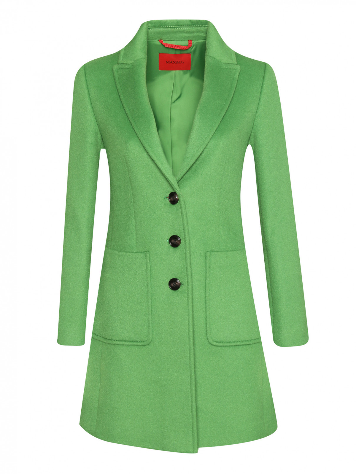 Пальто из смешанной шерсти с накладными карманами Max&Co  –  Общий вид  – Цвет:  Зеленый