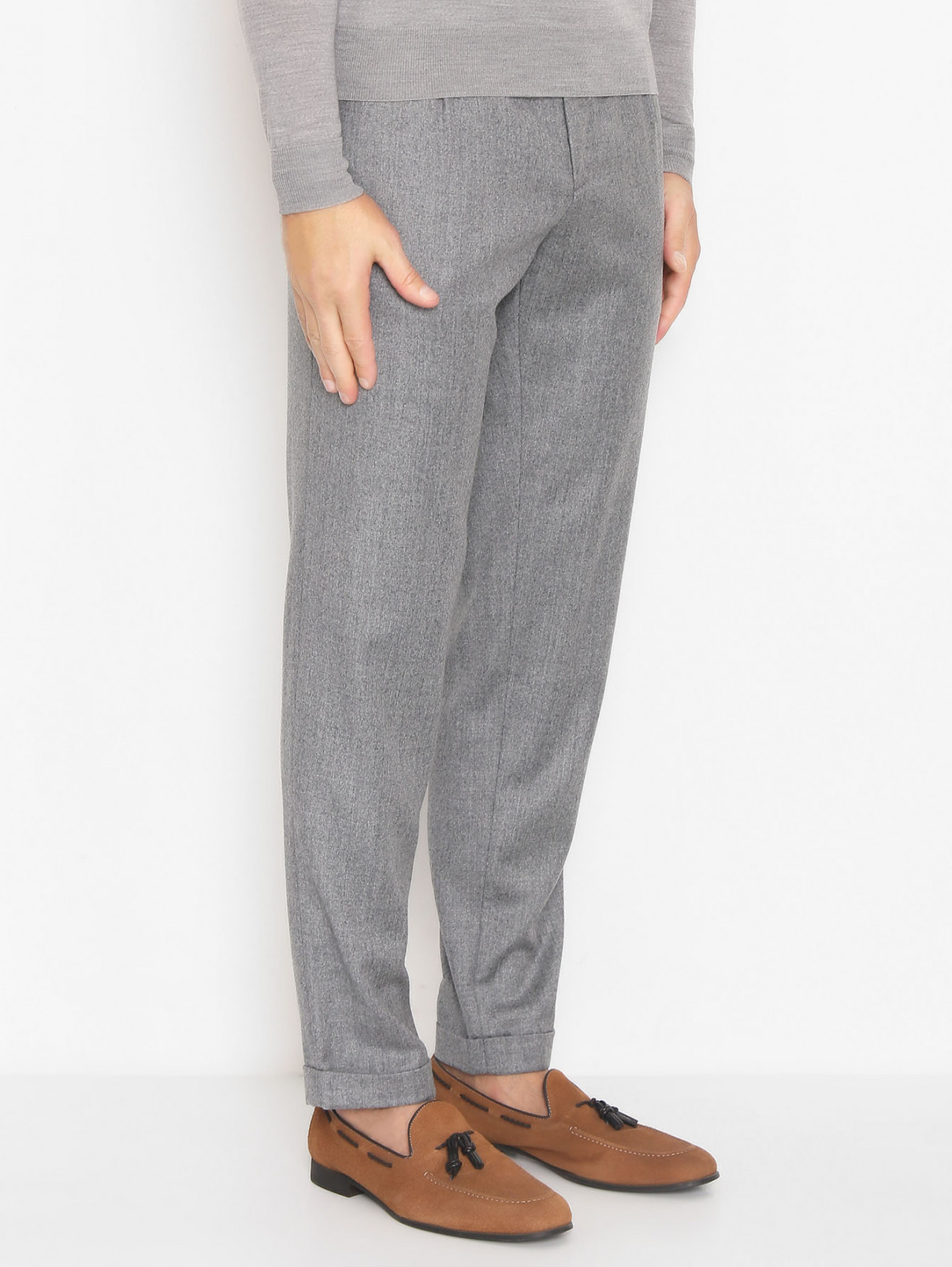 Однотонные брюки из шерсти на резинке Capobianco  –  МодельВерхНиз  – Цвет:  Серый
