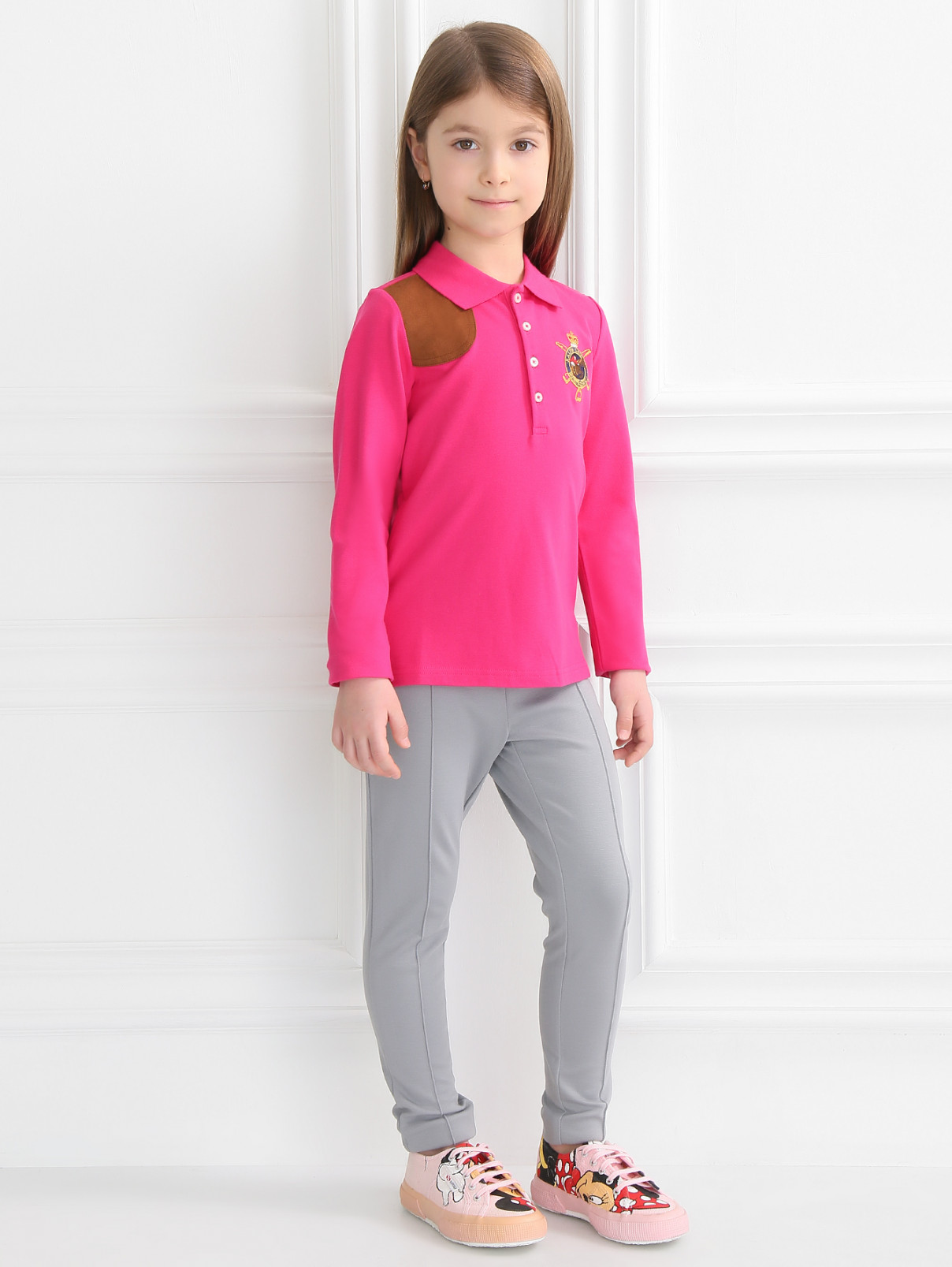 Поло из хлопка с вышивкой и контрастной вставкой Ralph Lauren  –  Модель Общий вид  – Цвет:  Розовый