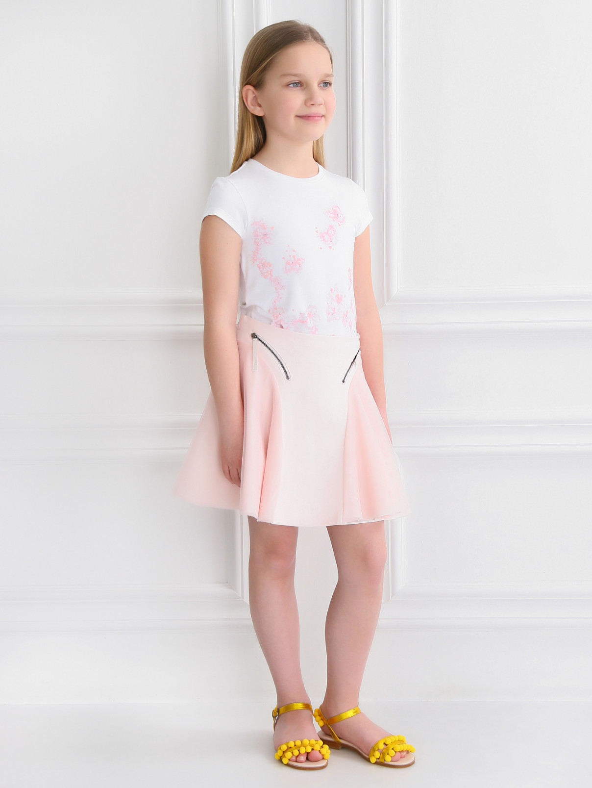 Юбка-годэ с шелковистыми вставками Baby Dior  –  Модель Общий вид  – Цвет:  Розовый