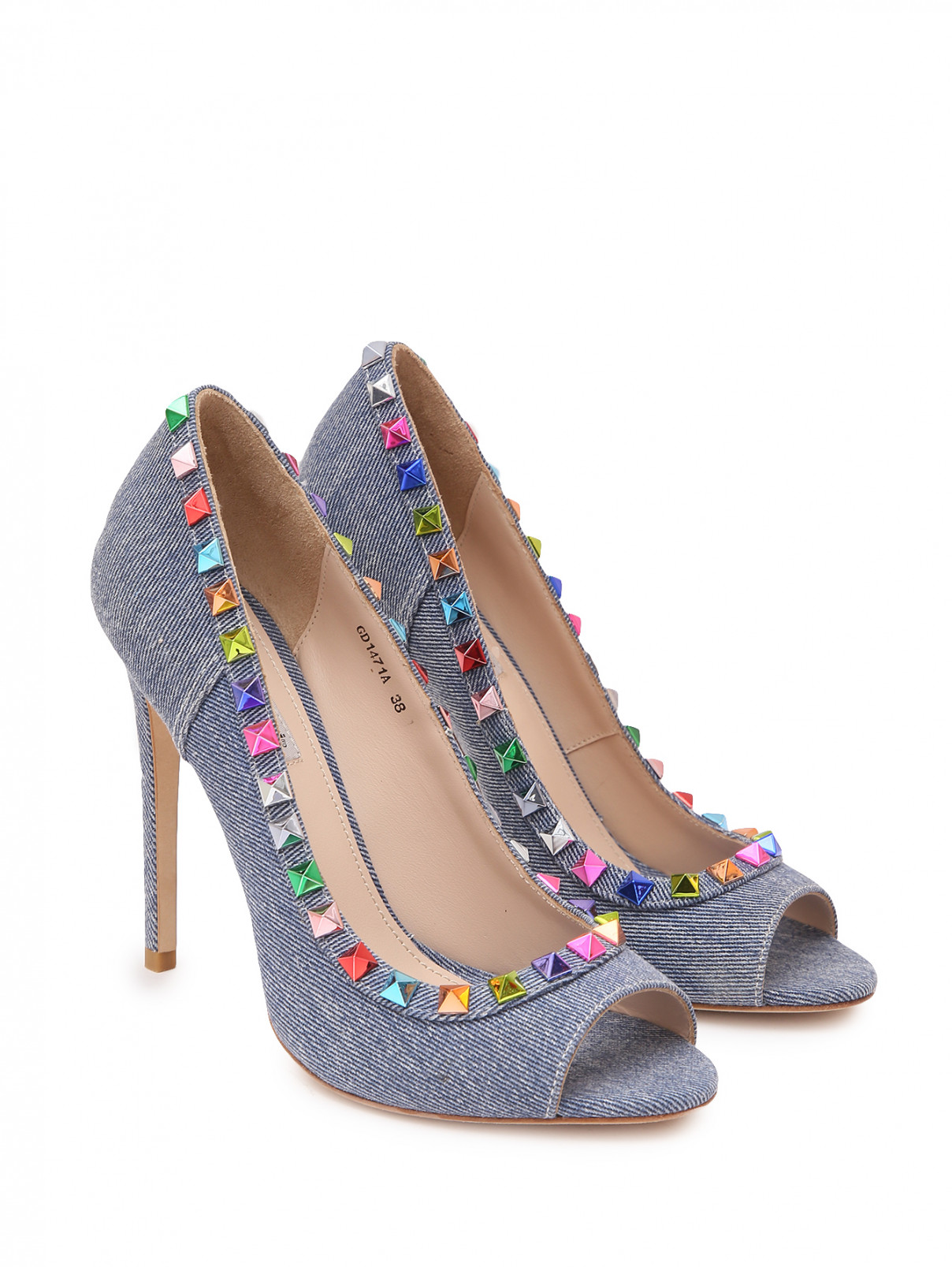 Туфли из денима с шипами Gianni Renzi Couture  –  Общий вид  – Цвет:  Синий