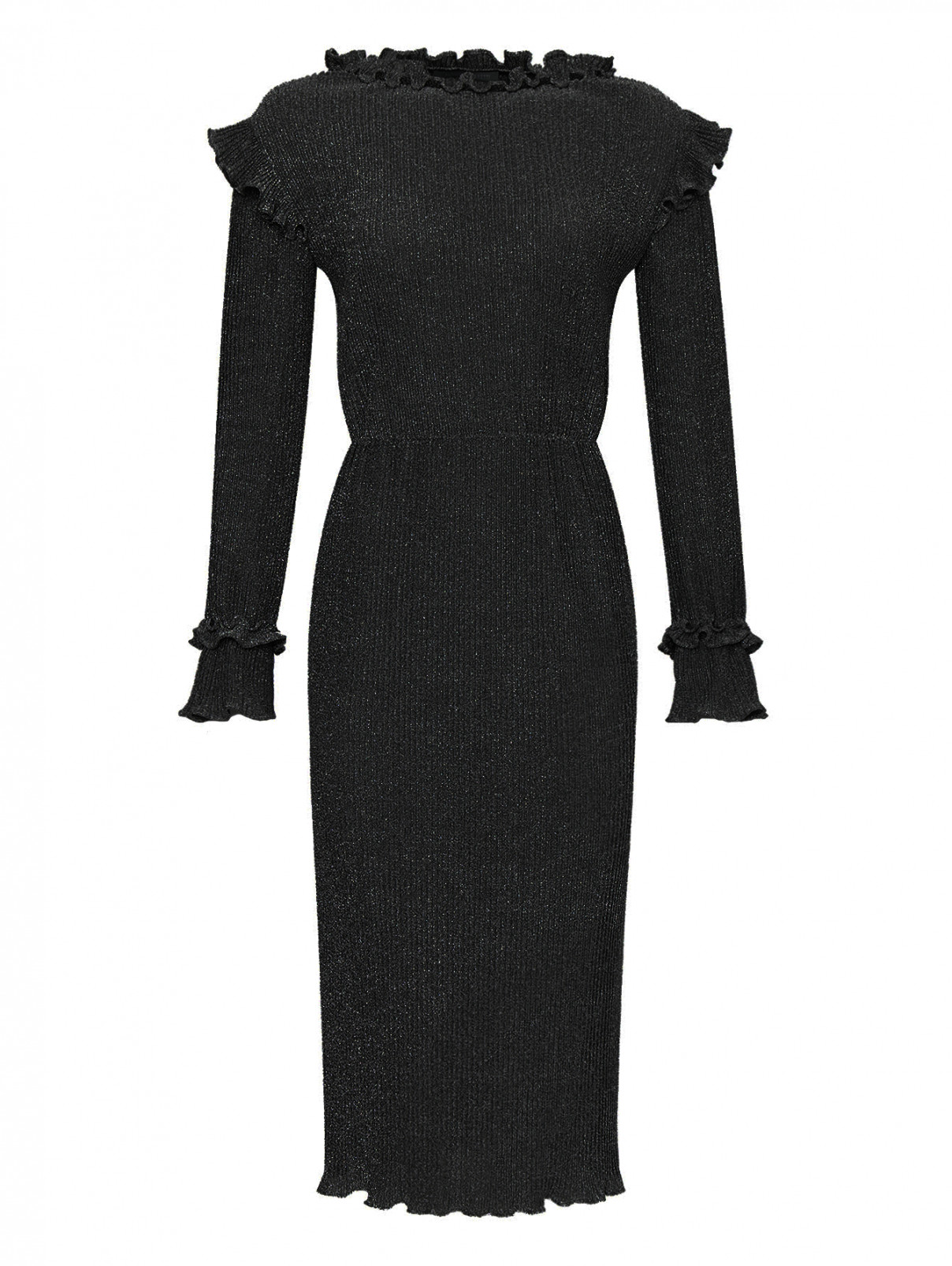 Платье из плиссированного трикотажа с люрексом Alberta Ferretti  –  Общий вид  – Цвет:  Черный