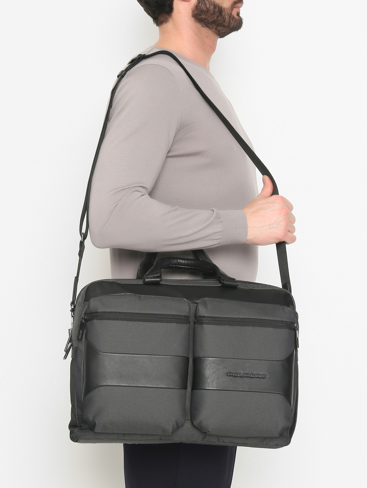 Комбинированная сумка на коротких ручках Piquadro  –  МодельВерхНиз  – Цвет:  Серый