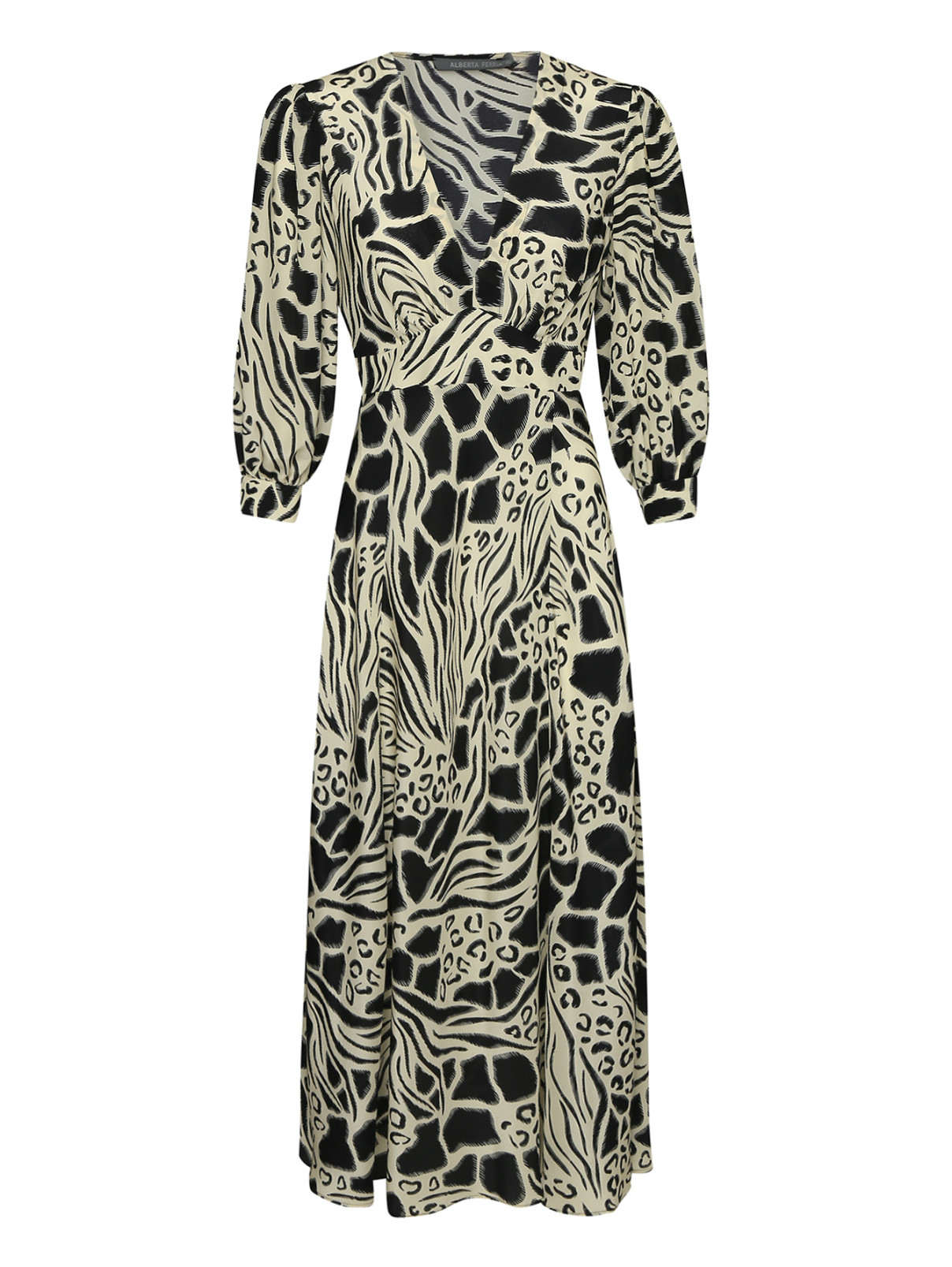 Платье из шелка с принтом и драпировкой Alberta Ferretti  –  Общий вид  – Цвет:  Черный
