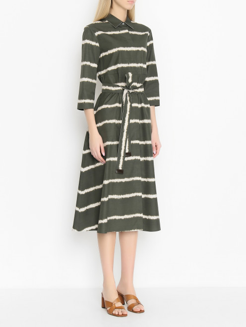 Платье из хлопка с узором и поясом Max Mara - МодельВерхНиз