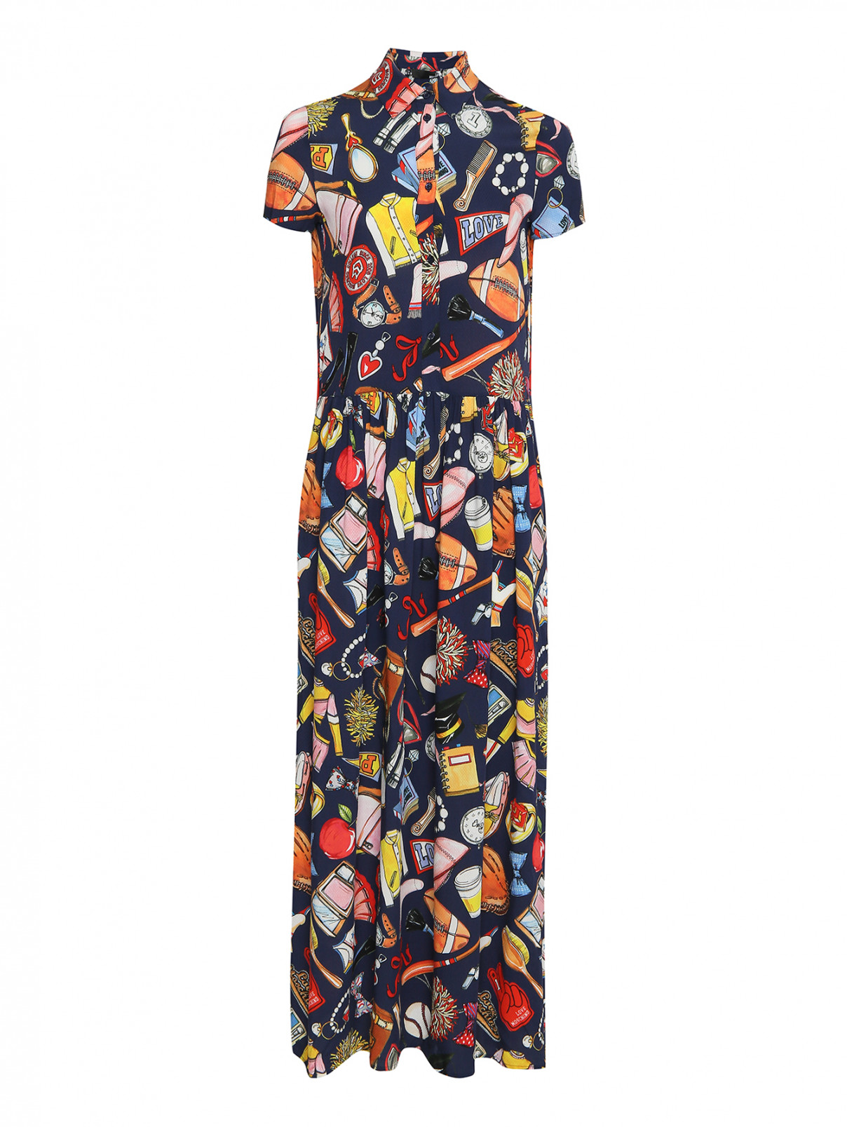 Платье-макси с узором Love Moschino  –  Общий вид  – Цвет:  Узор