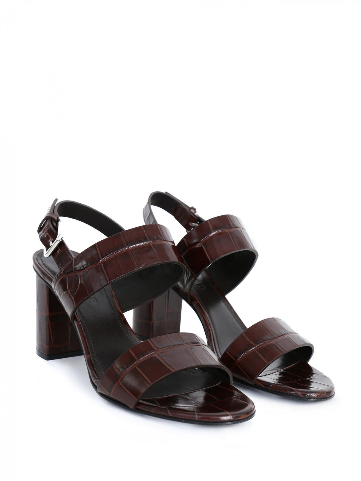 Босоножки из фактурной кожи на устойчивом каблуке Jil Sander  –  Общий вид  – Цвет:  Коричневый