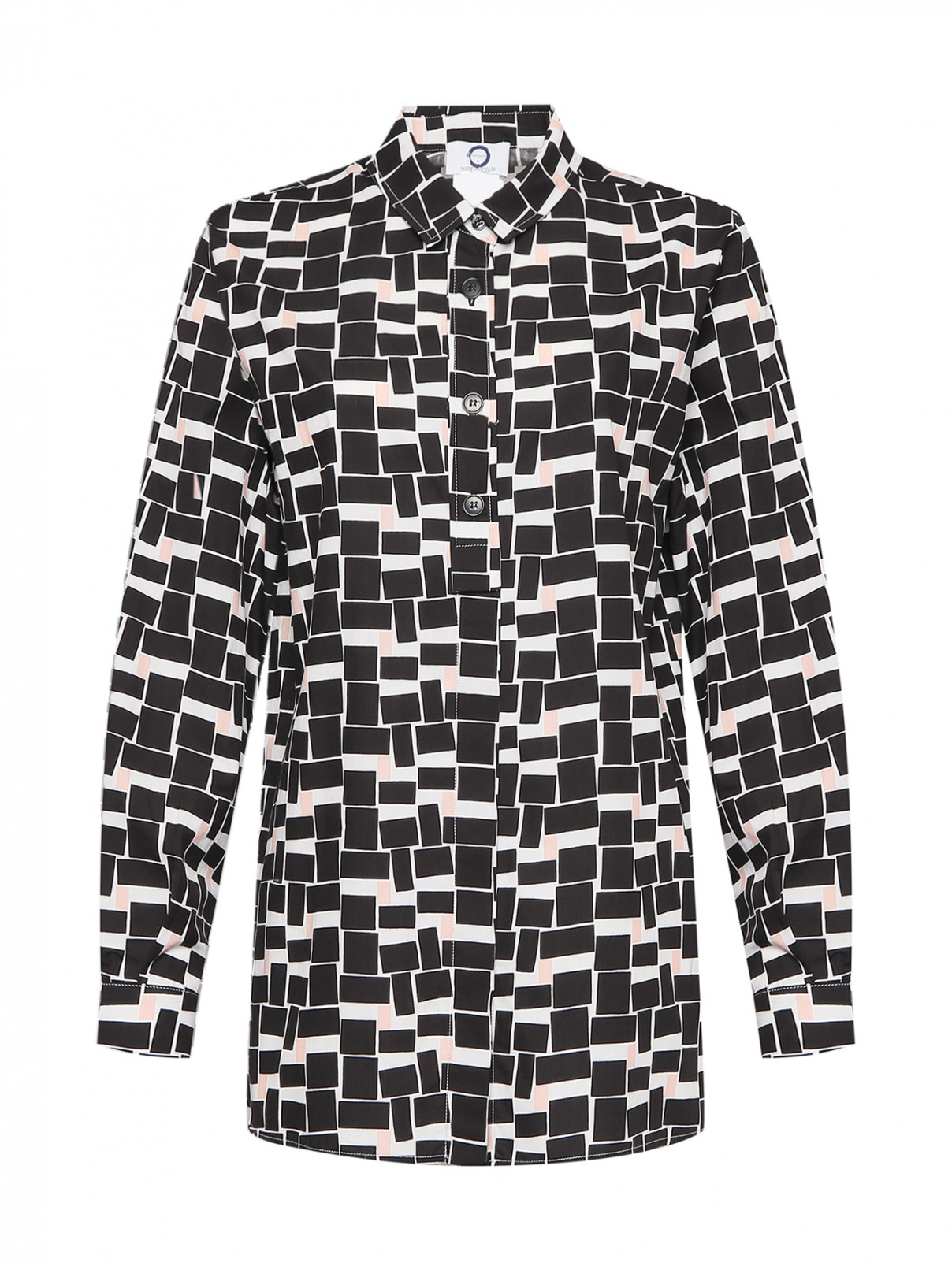 Рубашка из хлопка с узором Marina Rinaldi  –  Общий вид  – Цвет:  Черный