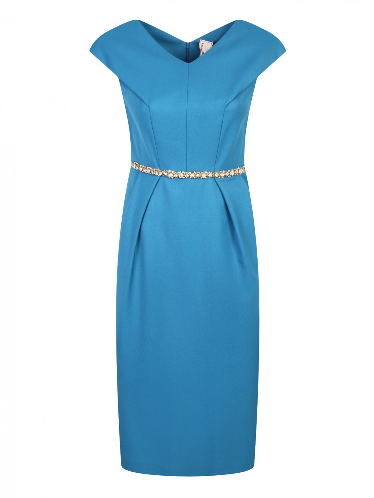 Платье-футляр из шерсти декорированное кристаллами Antonio Marras  –  Общий вид  – Цвет:  Синий