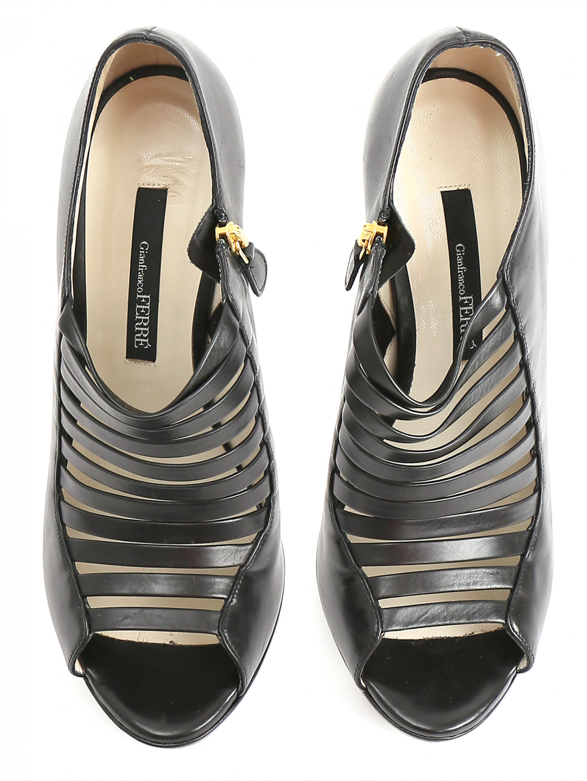 Туфли с открытым носком из кожи Gianfranco Ferre  –  Обтравка4  – Цвет:  Черный
