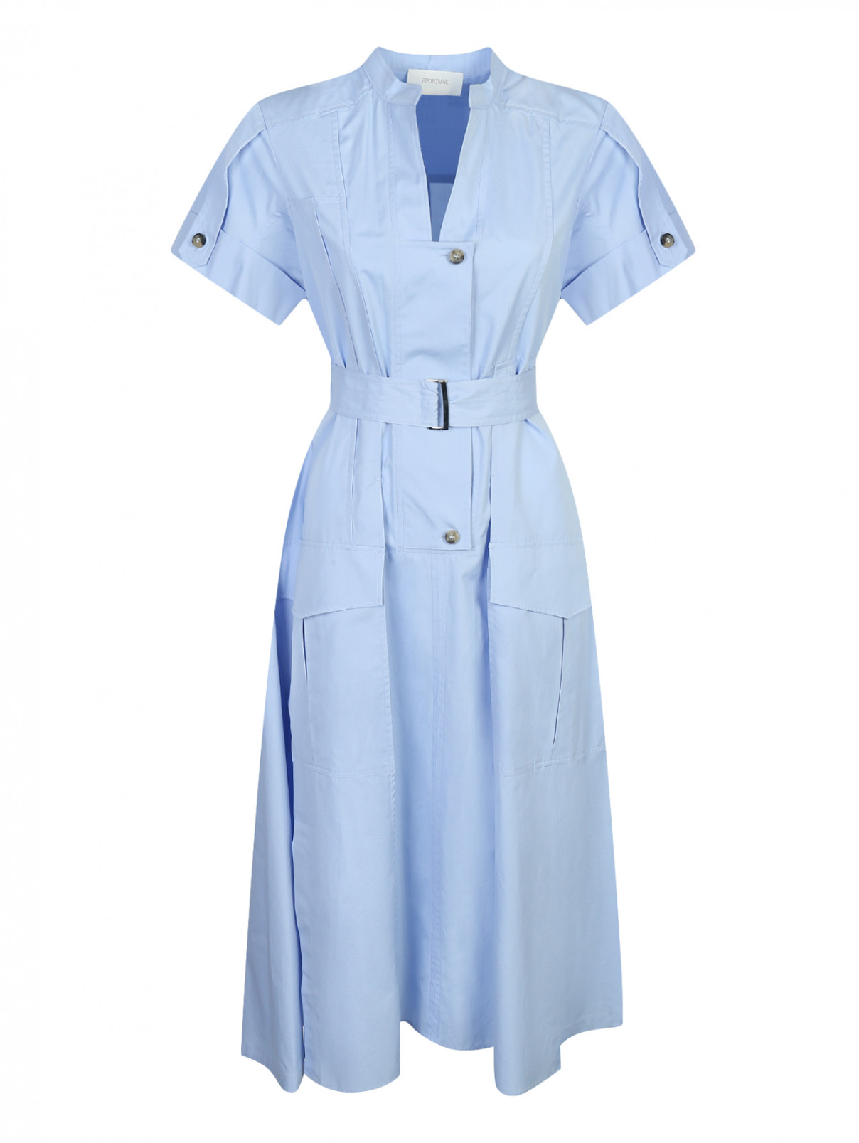 Платье из хлопка с накладными карманами Sportmax  –  Общий вид  – Цвет:  Синий