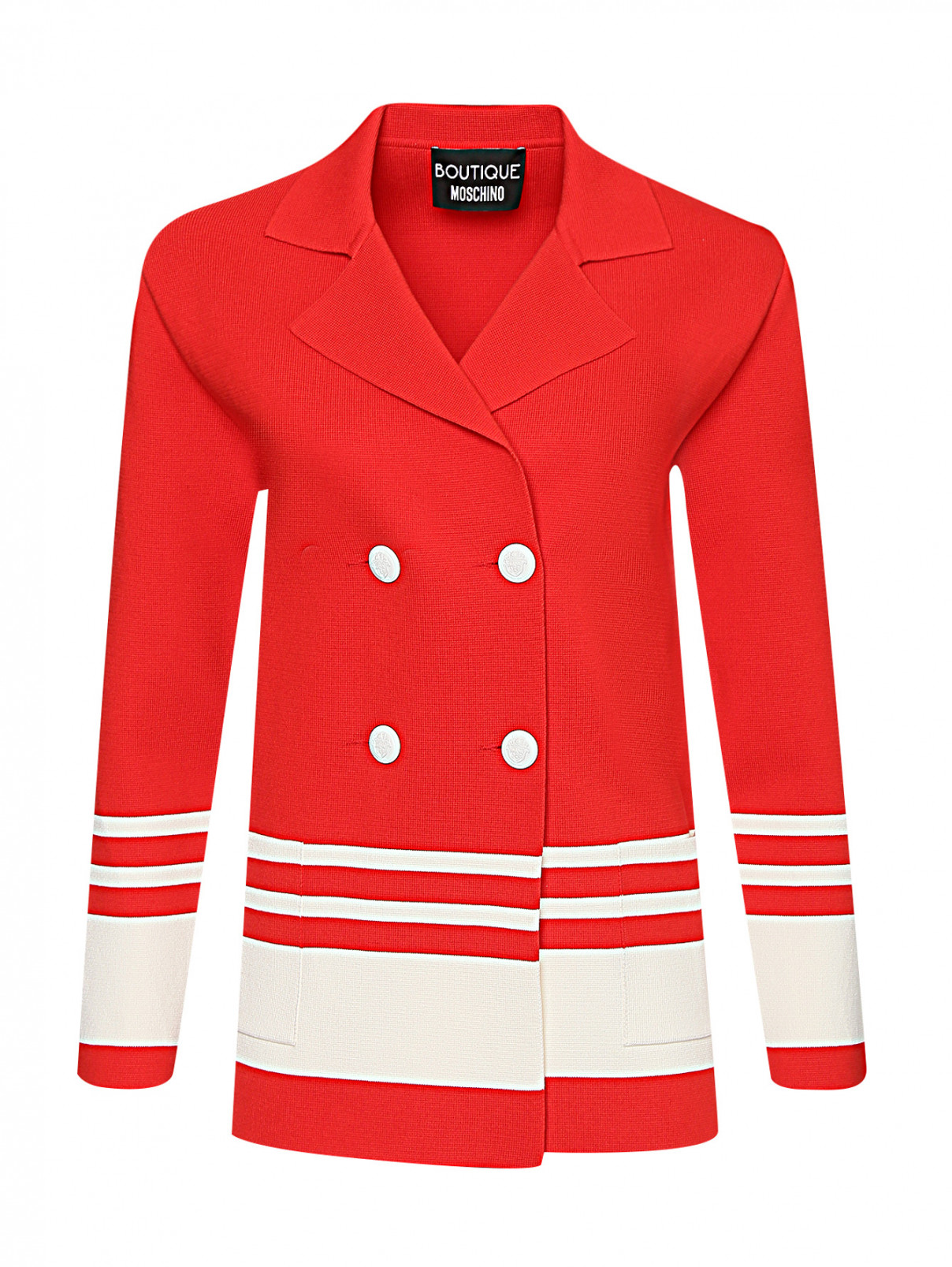 Двубортный жакет из хлопка с узором и карманами Moschino Boutique  –  Общий вид  – Цвет:  Красный