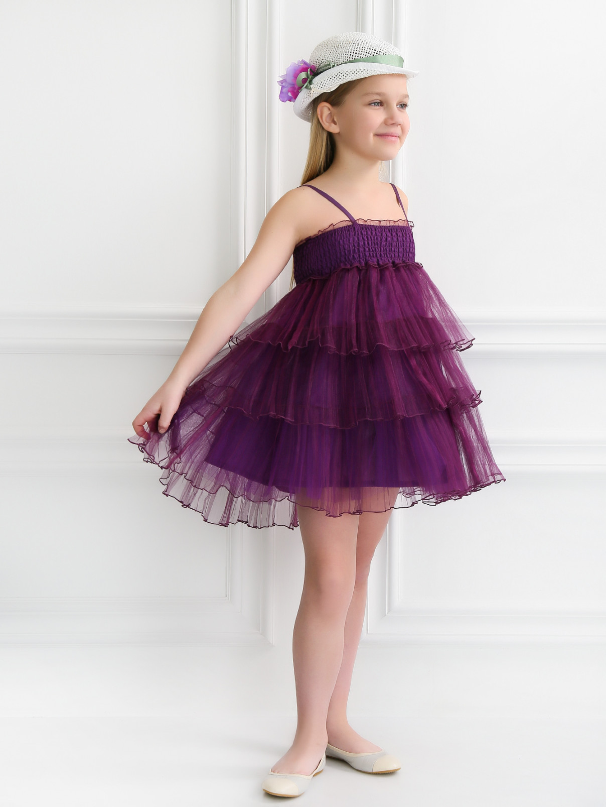 Платье ярусное на бретелях Gaultier Junior  –  Модель Общий вид  – Цвет:  Фиолетовый