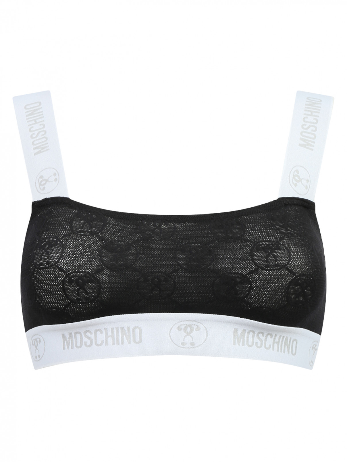 Полупрозрачный бюстгальтер с узором и контрастной резинкой Moschino Underwear  –  Общий вид  – Цвет:  Черный