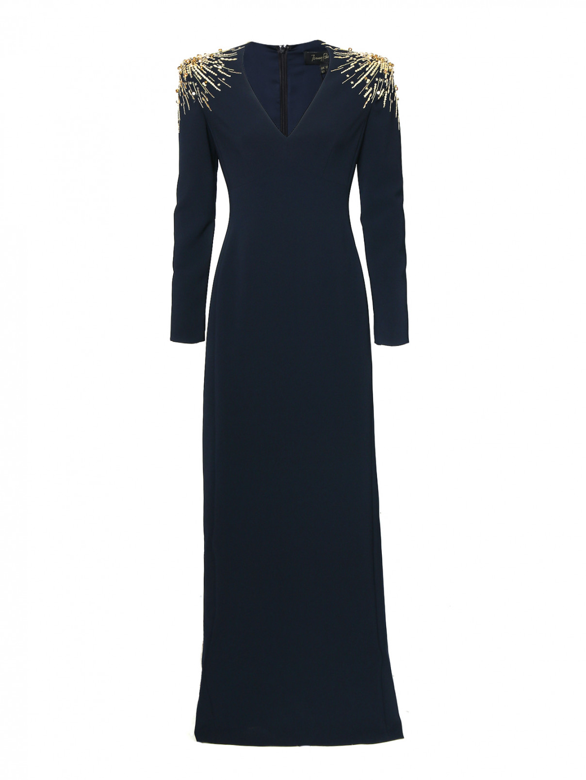 Платье-макси с декором Jenny Packham  –  Общий вид  – Цвет:  Синий