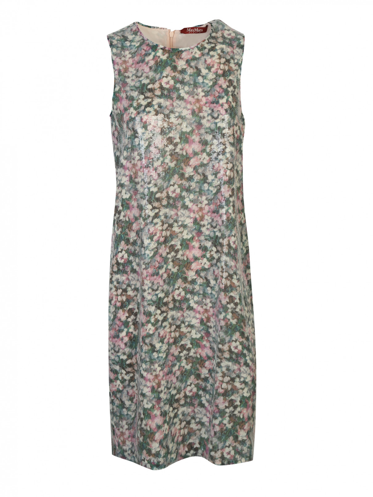 Платье с цветочным узором  декорированное пайетками Max Mara  –  Общий вид  – Цвет:  Узор