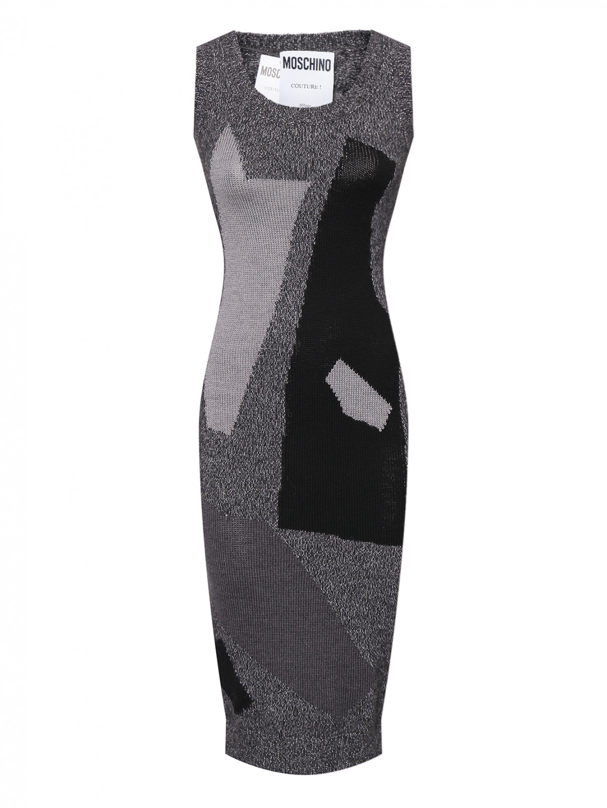 Платье без рукавов с узором из смесовой шерсти Moschino  –  Общий вид  – Цвет:  Черный