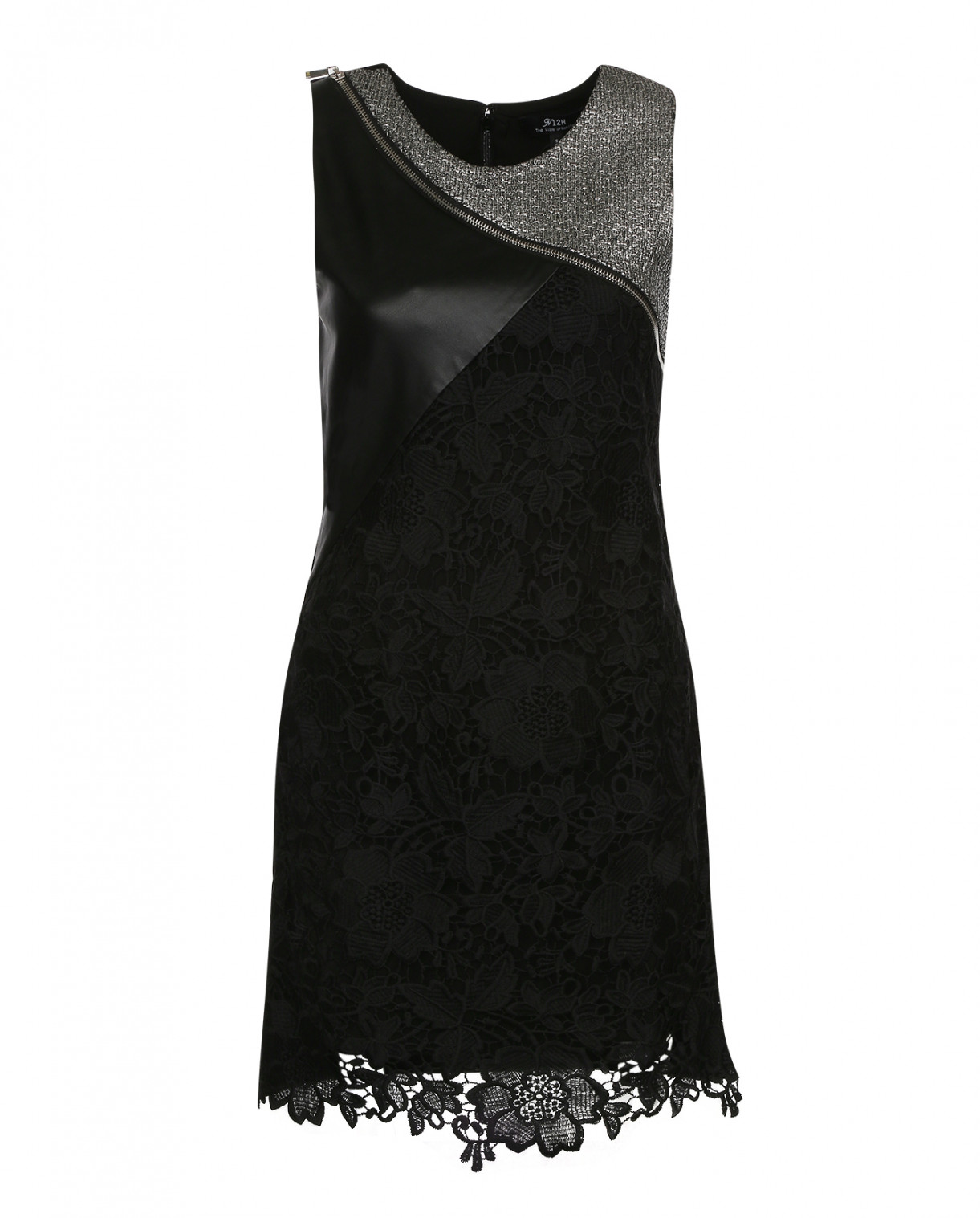 Платье-мини с кружевной вставкой N12H  –  Общий вид  – Цвет:  Черный