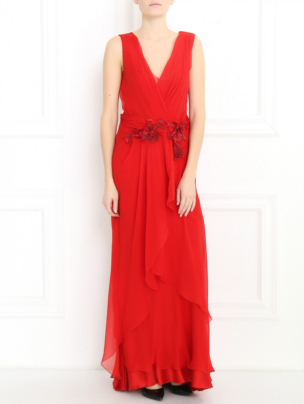 Платье-макси из шелка с вышивкой Alberta Ferretti  –  Модель Общий вид  – Цвет:  Красный