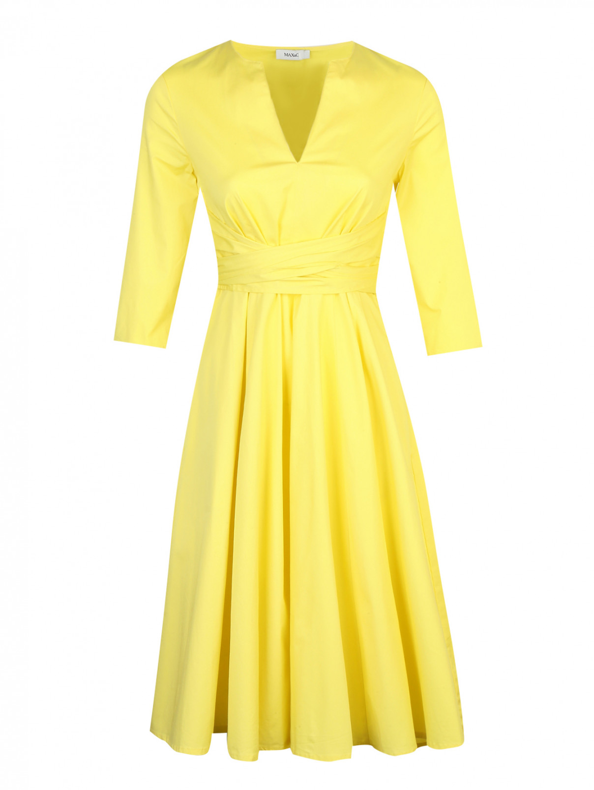 Платье из хлопка с расклешенной юбкой Max&Co  –  Общий вид  – Цвет:  Желтый