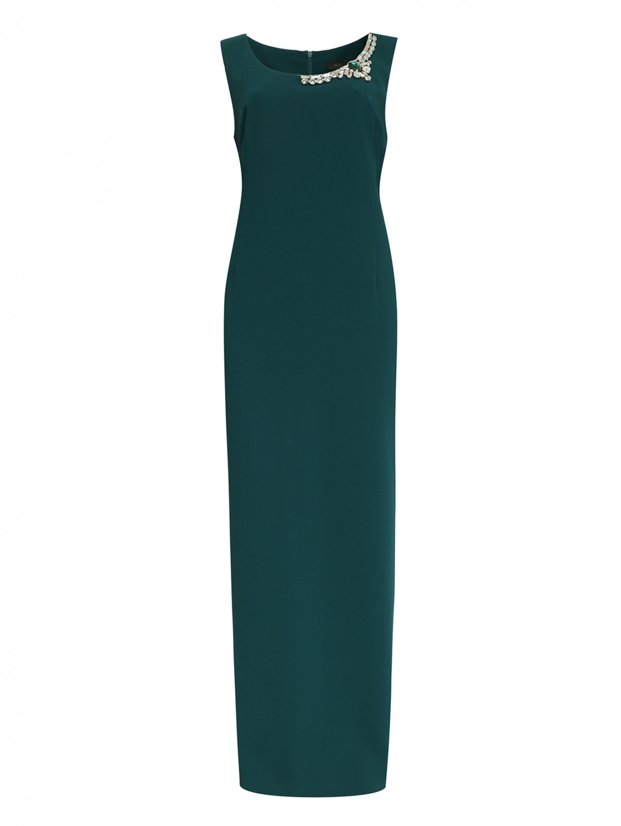Платье прямого кроя с украшением из кристаллов Marina Rinaldi  –  Общий вид  – Цвет:  Зеленый