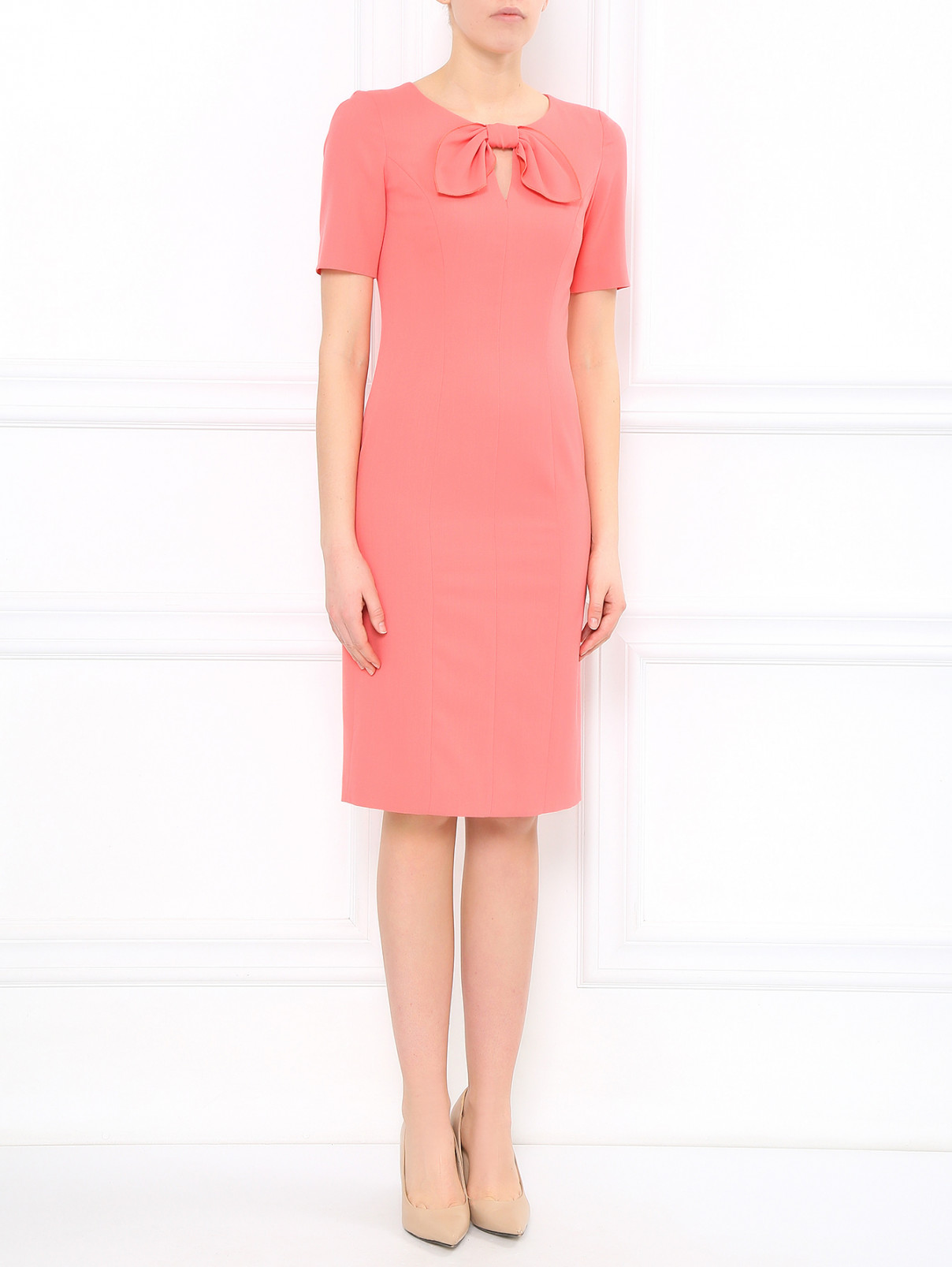 Платье из смешанной шерсти с декоративным бантом Moschino Cheap&Chic  –  Модель Общий вид  – Цвет:  Розовый