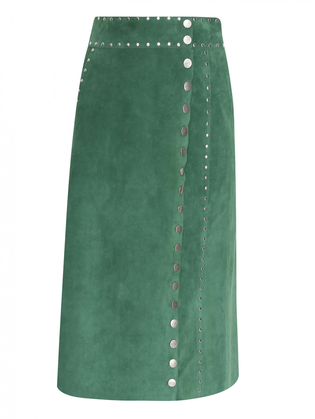 Юбка-миди из замши с металлической фурнитурой Etro  –  Общий вид  – Цвет:  Зеленый