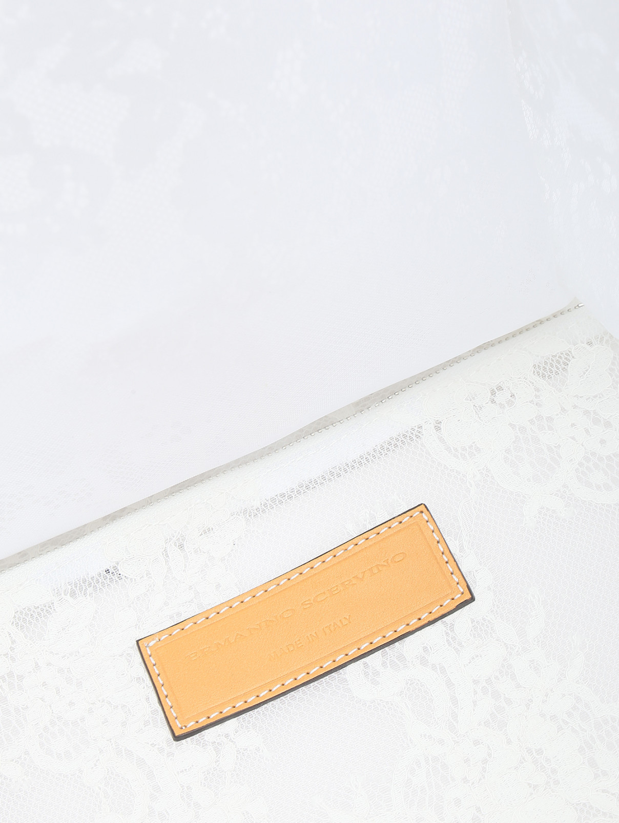 Сумка из кружева с вышивкой и декоративным платком на ручке Ermanno Scervino  –  Деталь1  – Цвет:  Белый