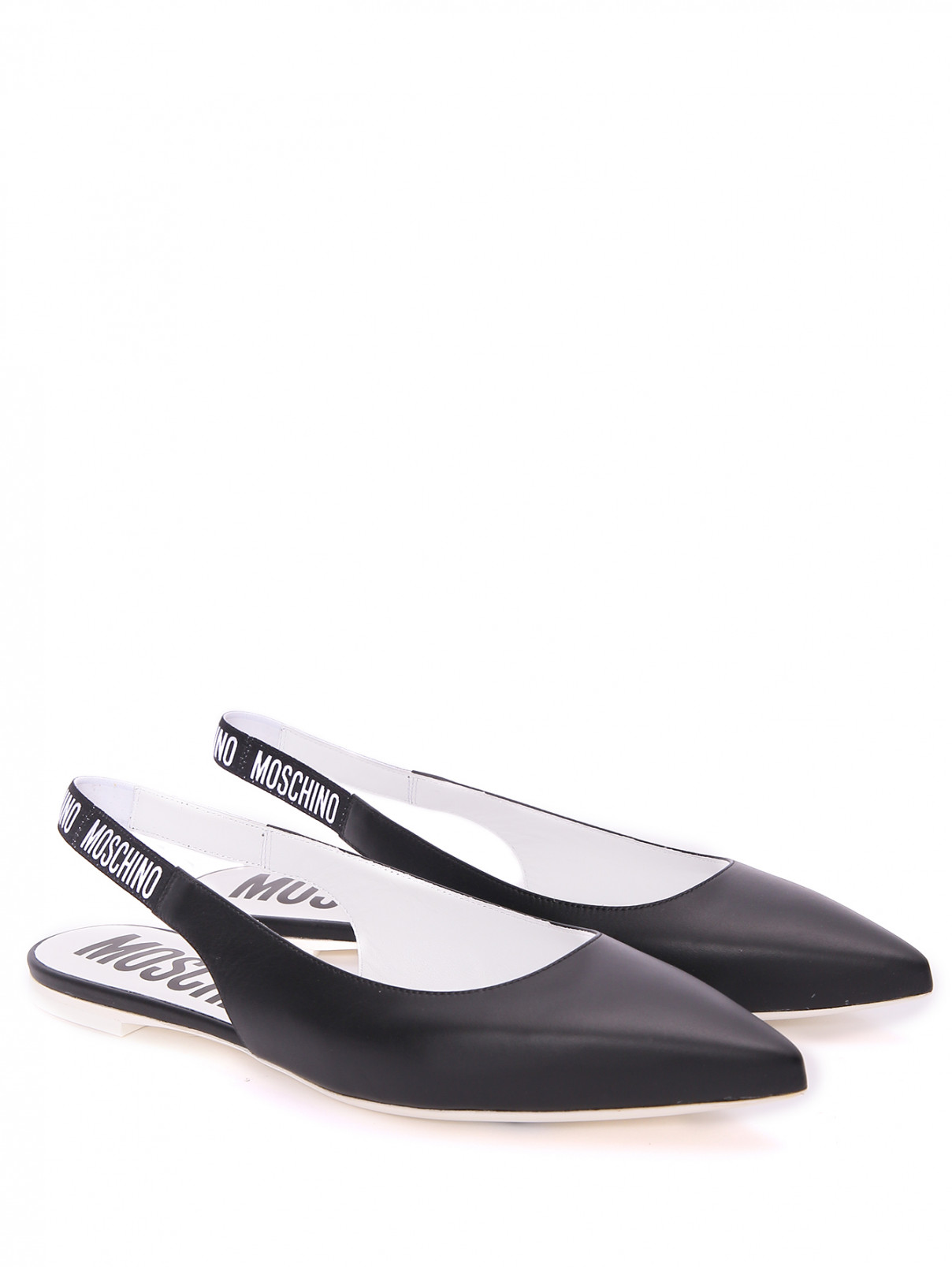 Туфли из гладкой кожи с логотипом Moschino  –  Общий вид  – Цвет:  Черный