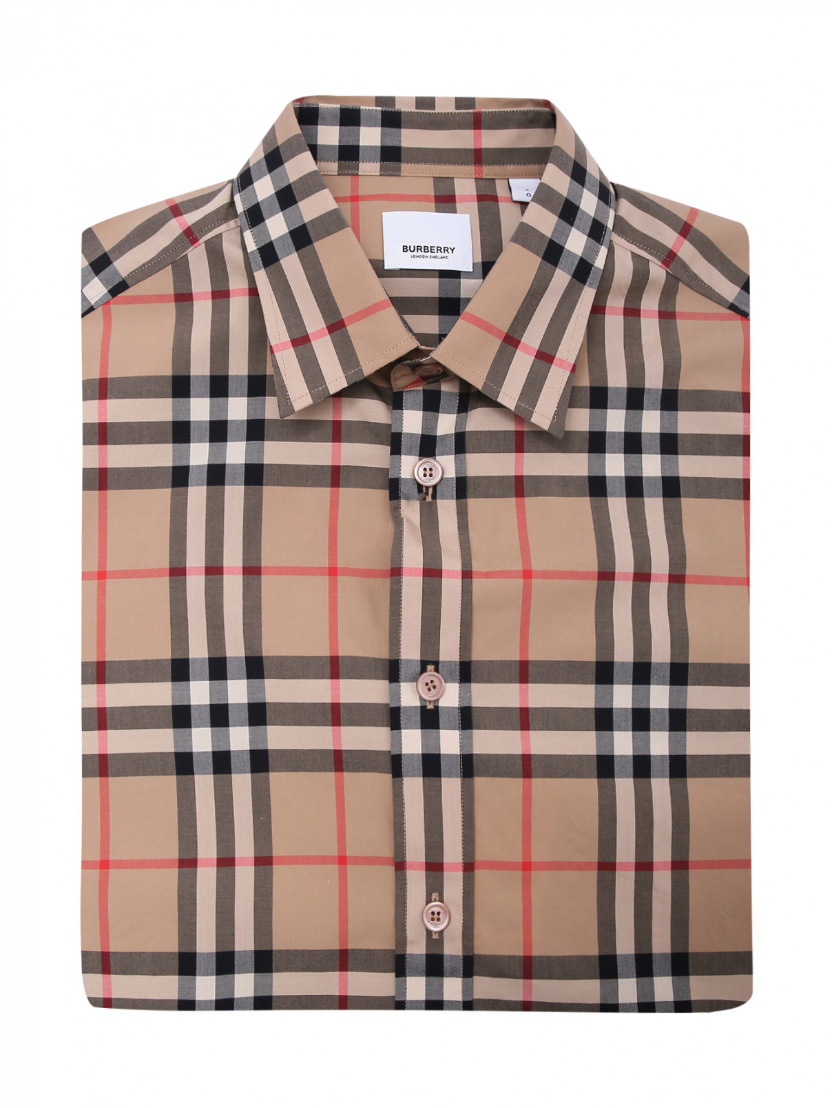 Рубашка из хлопка с узором Burberry  –  Общий вид  – Цвет:  Бежевый