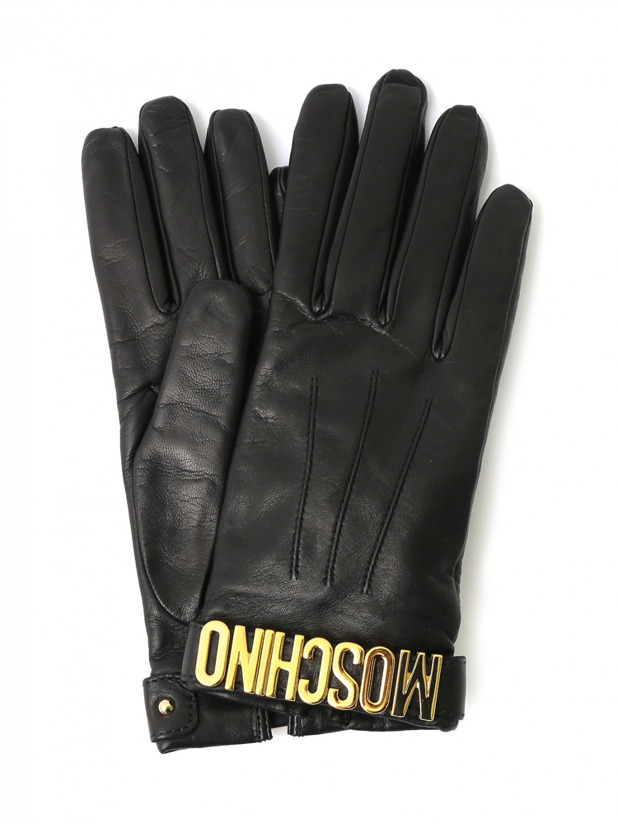 Перчатки из кожи с металлической фурнитурой Moschino  –  Общий вид  – Цвет:  Черный