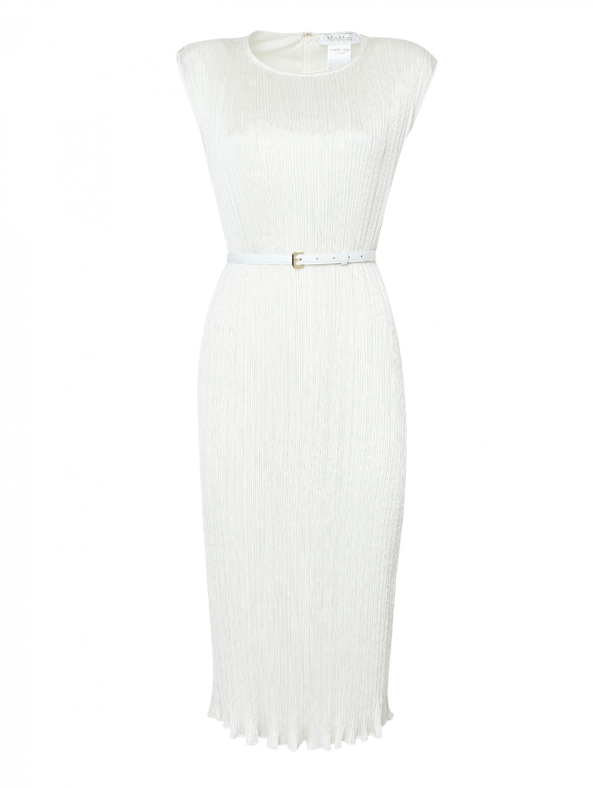 Платье-миди с поясом Max Mara  –  Общий вид  – Цвет:  Белый