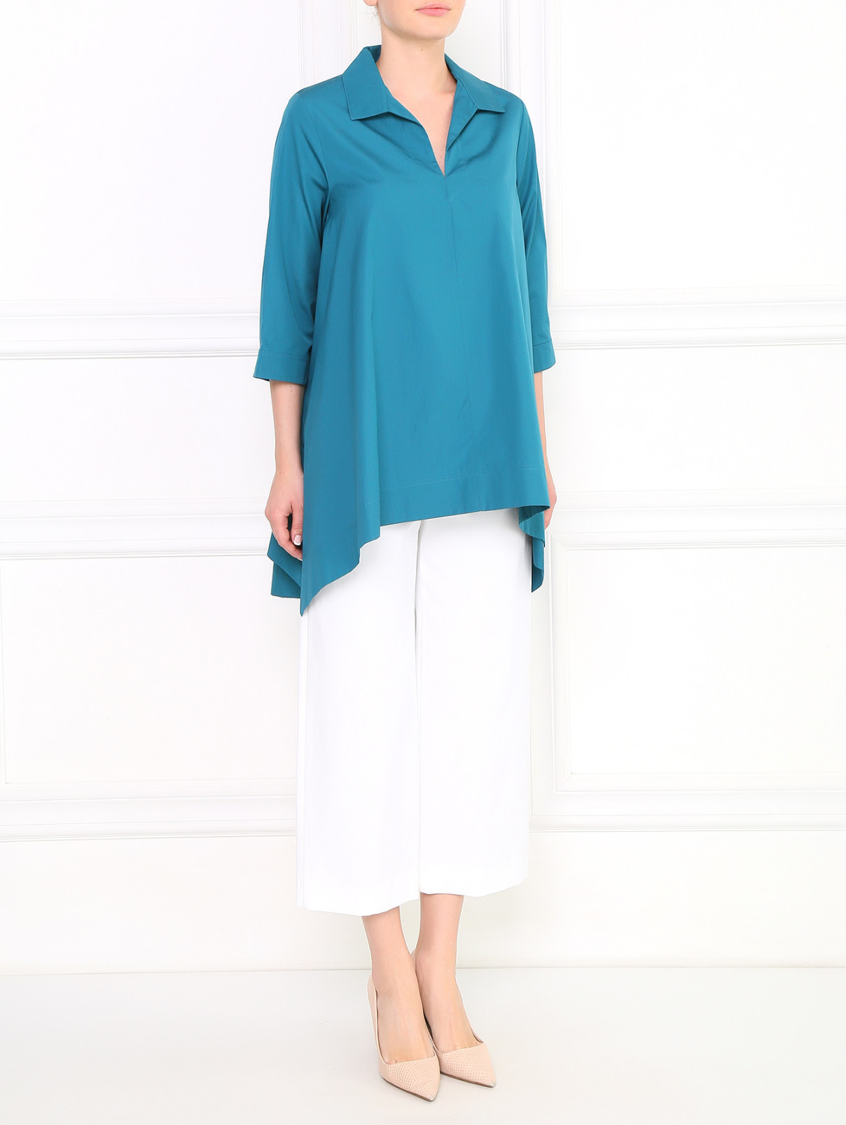 Удлиненная блуза из хлопка Max Mara  –  Модель Общий вид  – Цвет:  Зеленый