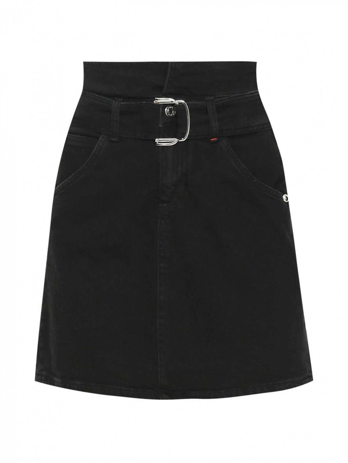 Джинсовая юбка из хлопка с высокой посадкой Max&Co  –  Общий вид  – Цвет:  Черный