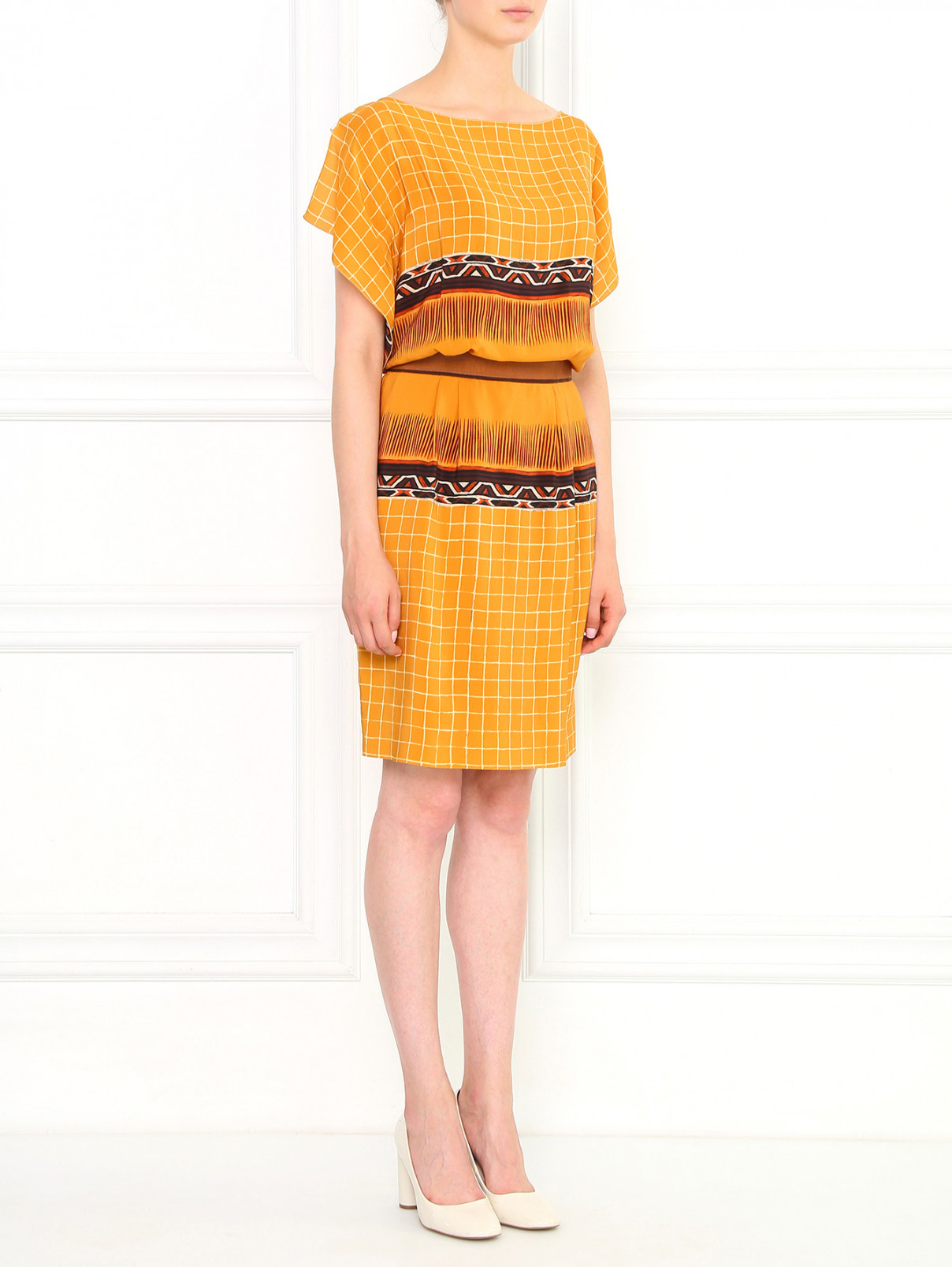 Платье из шелка с абстрактным узором Alberta Ferretti  –  Модель Общий вид  – Цвет:  Оранжевый