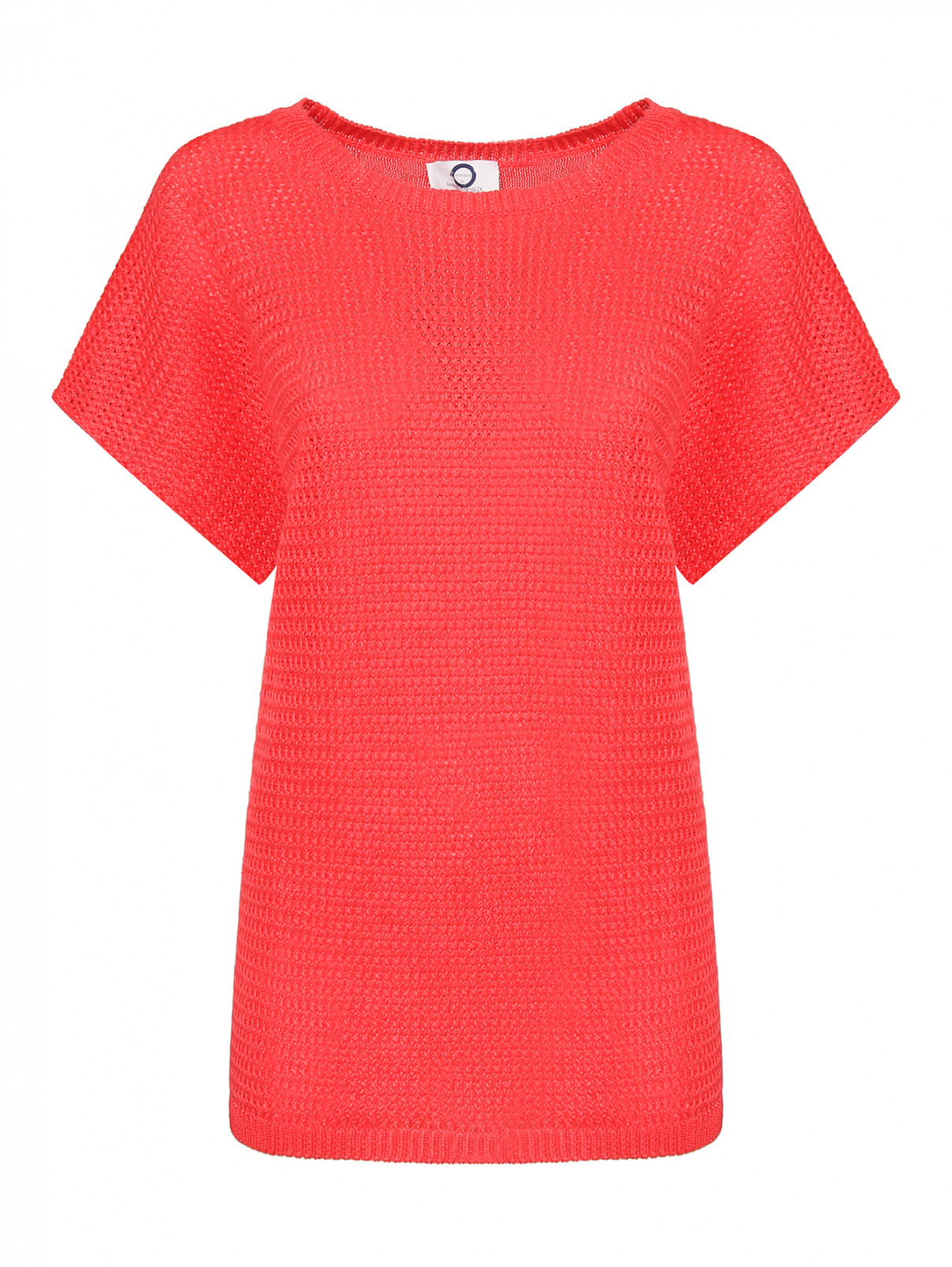 Льняной джемпер фактурной вязки Marina Rinaldi  –  Общий вид  – Цвет:  Красный