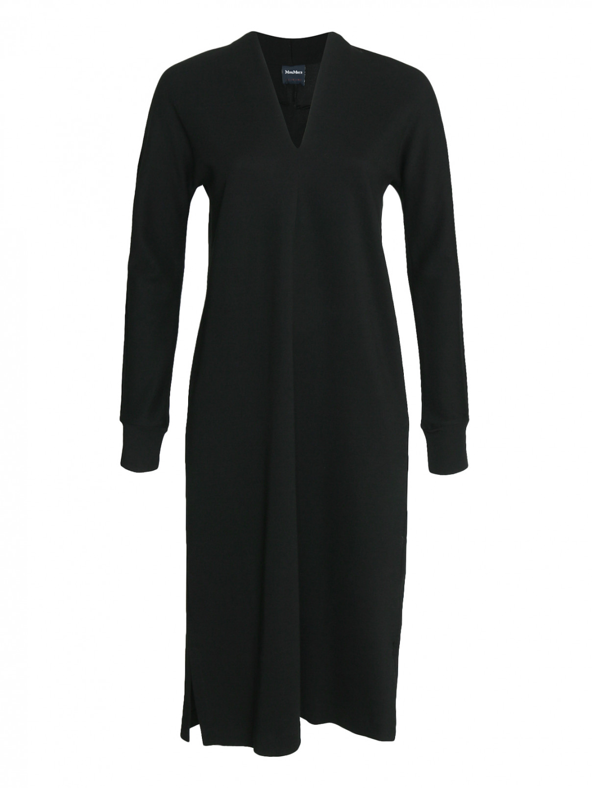 Платье-миди с V-образным вырезом Max Mara  –  Общий вид  – Цвет:  Черный