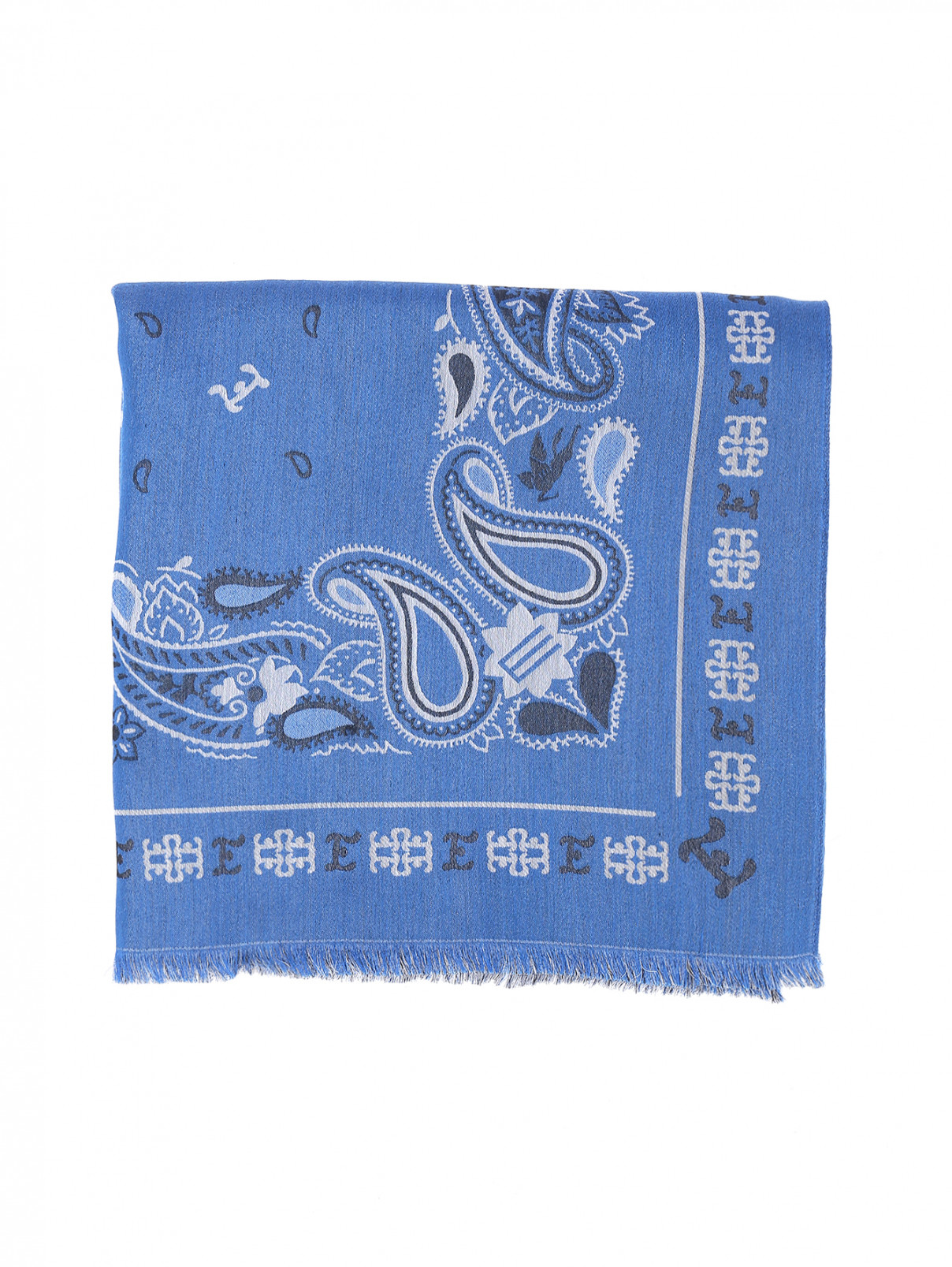 Платок из хлопка и шелка с узором Etro  –  Общий вид  – Цвет:  Синий