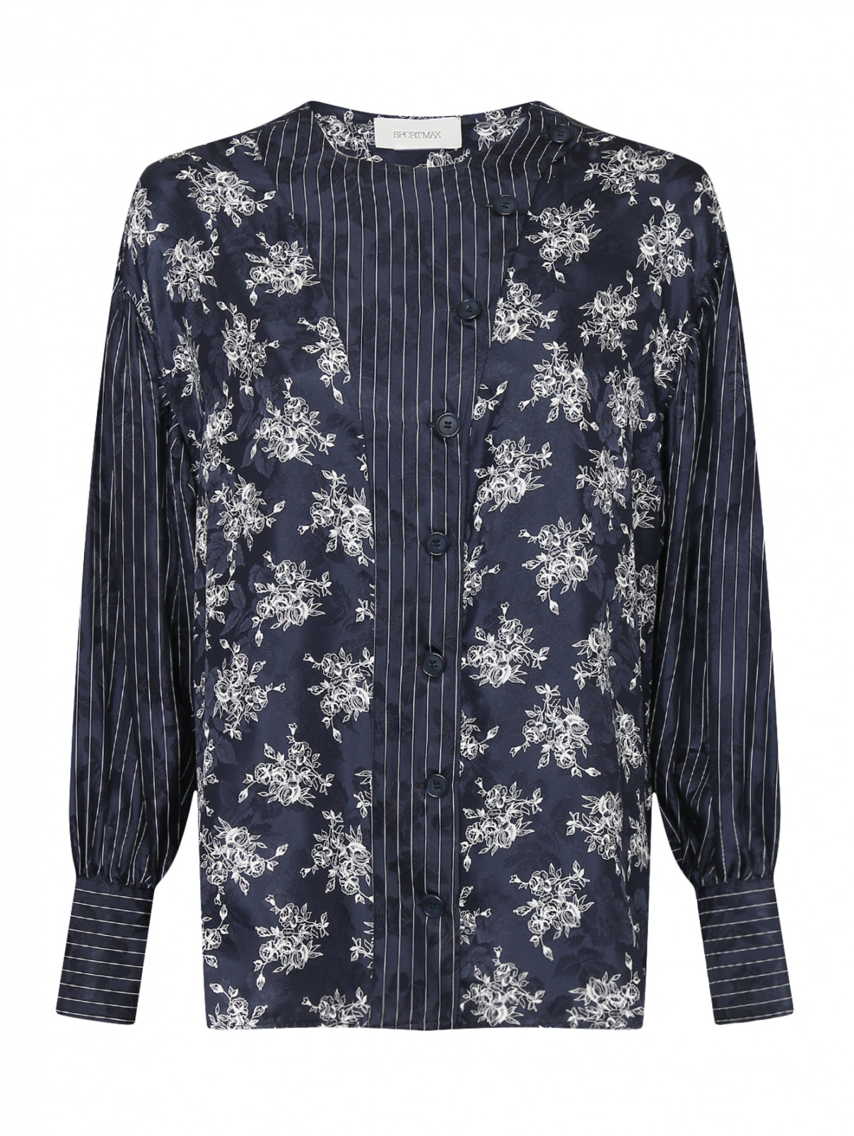 Блуза из шелка на пуговицах с цветочным принтом Sportmax  –  Общий вид  – Цвет:  Синий