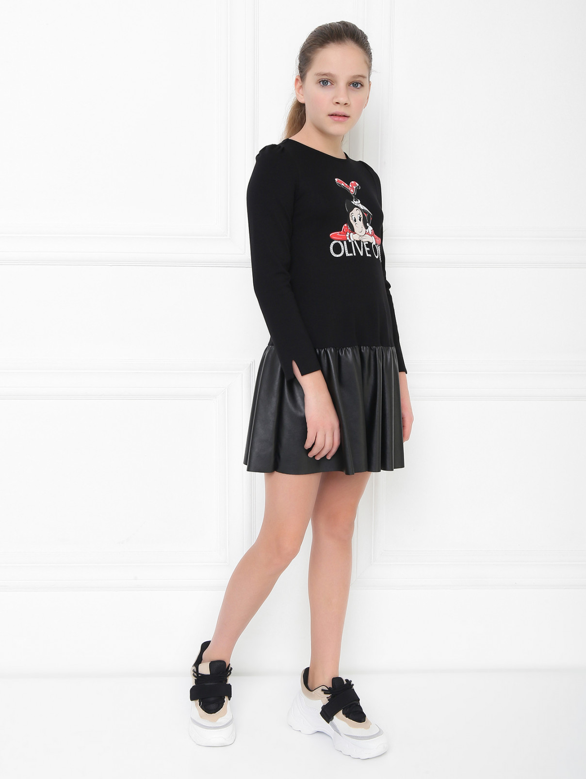 Трикотажное платье с принтом MONNALISA  –  МодельОбщийВид  – Цвет:  Черный