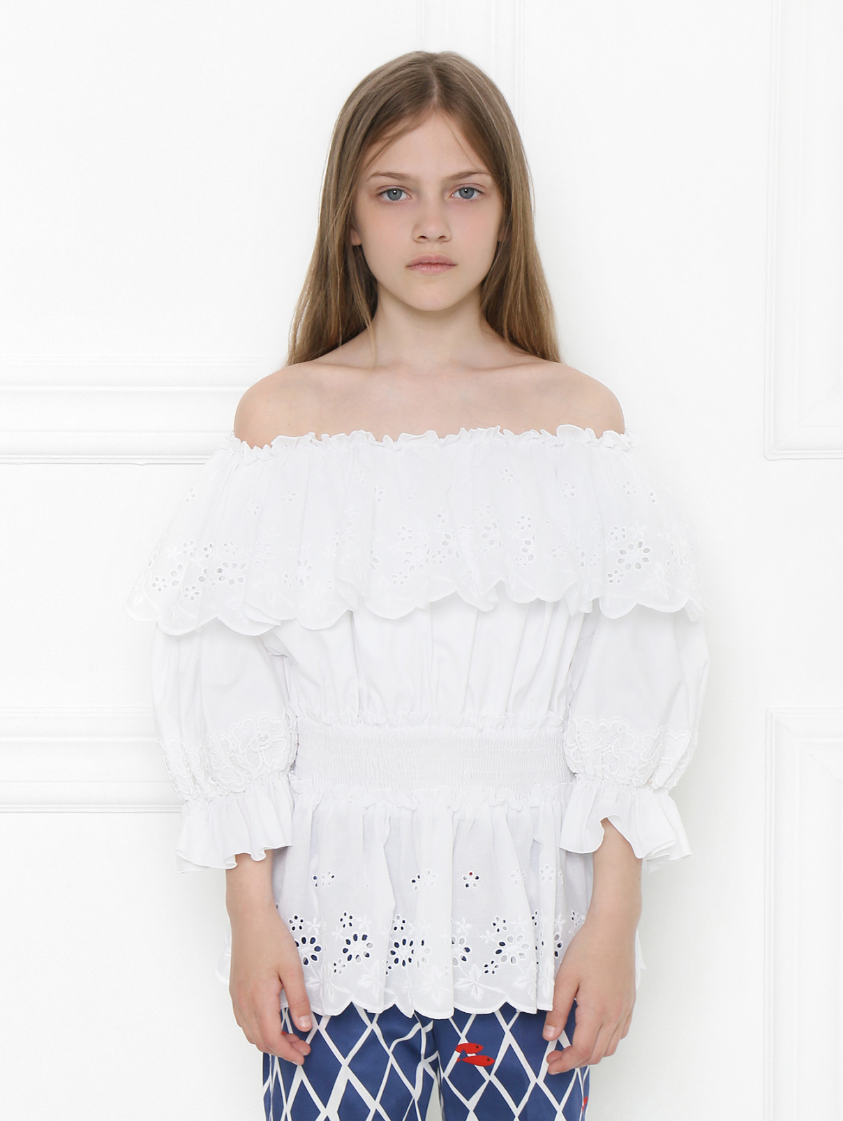 Блуза хлопковая в крестьянском стиле Dolce & Gabbana  –  МодельВерхНиз  – Цвет:  Белый