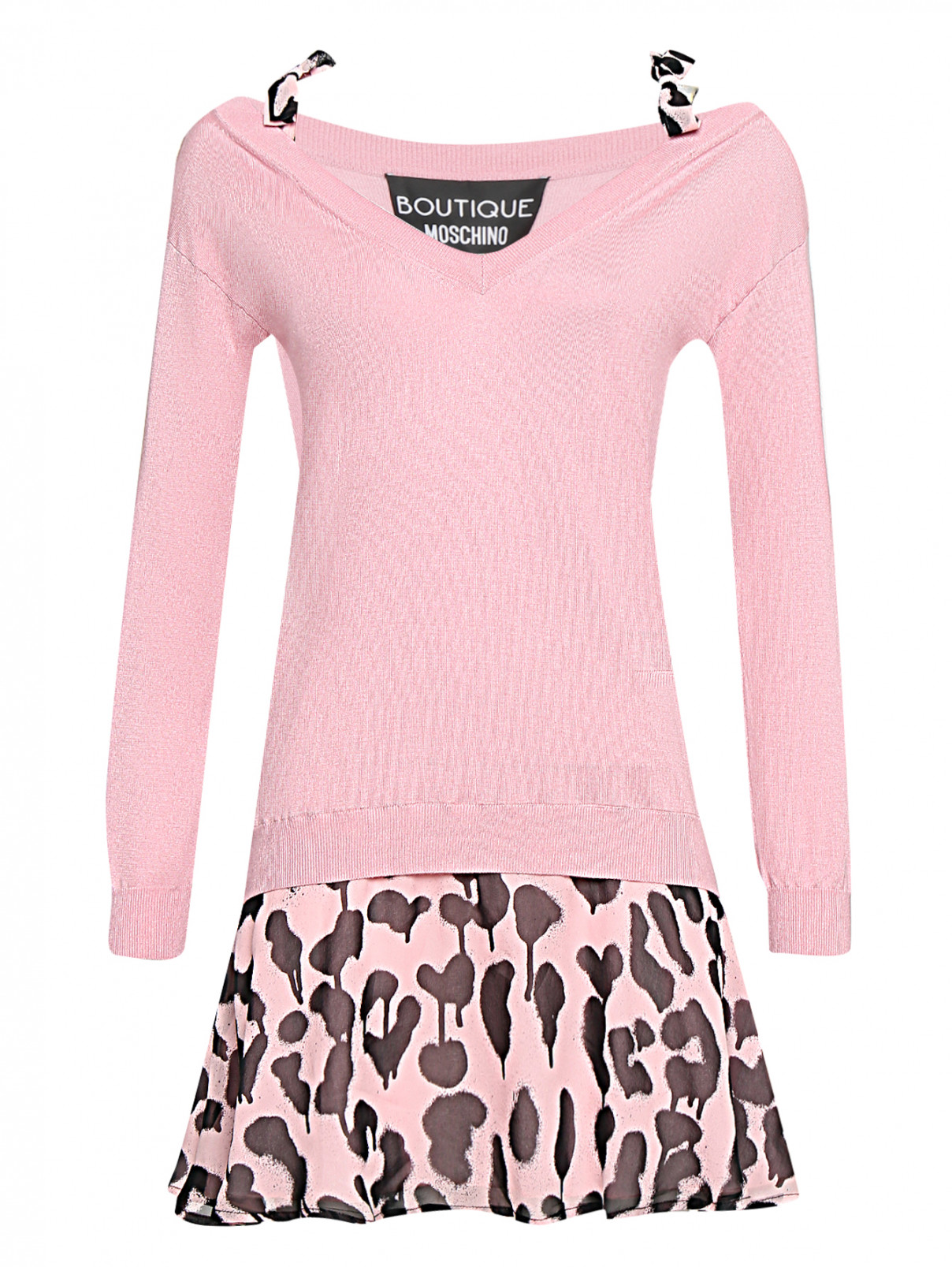 Комбинированное платье из шелка BOUTIQUE MOSCHINO  –  Общий вид  – Цвет:  Розовый