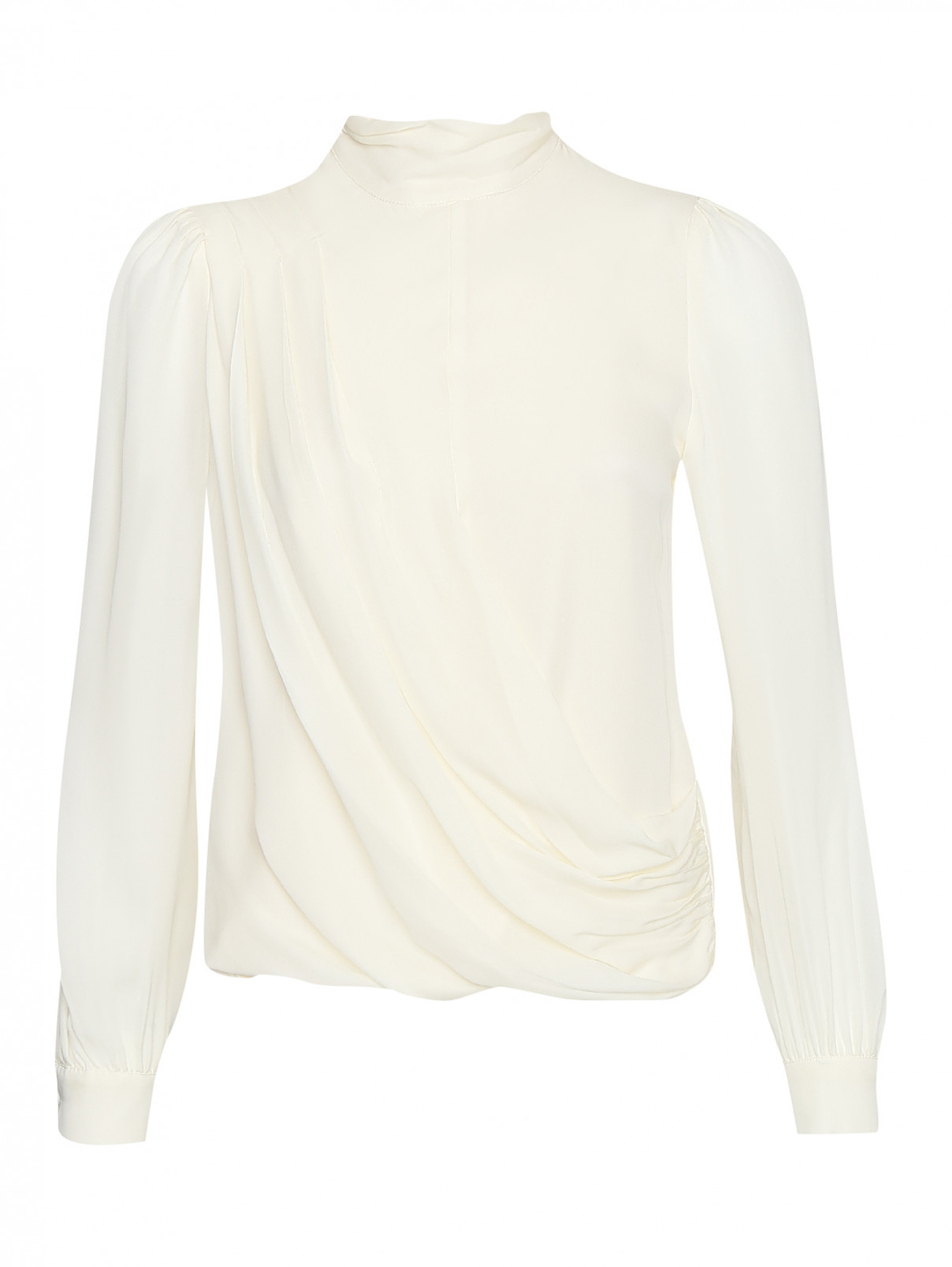 Блуза шелковая с декоративной сборкой Michael by Michael Kors  –  Общий вид  – Цвет:  Бежевый