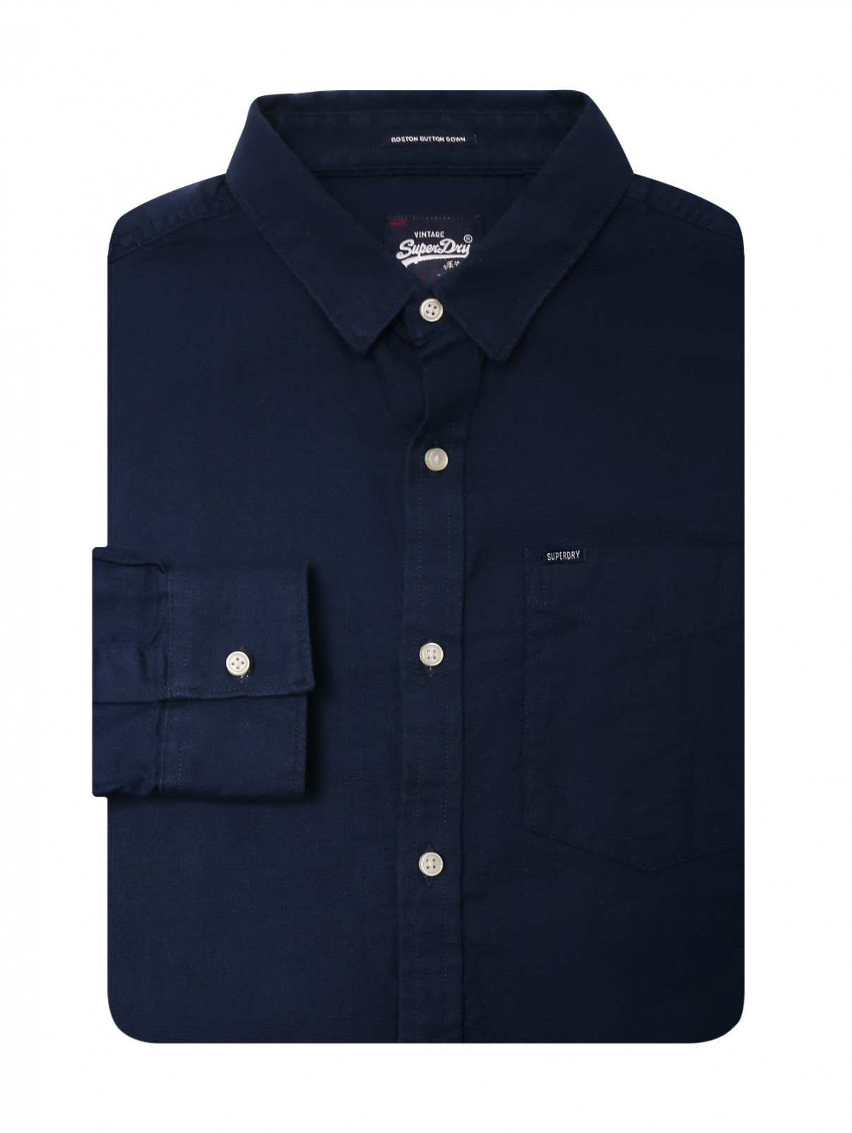 Рубашка из хлопка с карманом SuperDry  –  Общий вид  – Цвет:  Синий
