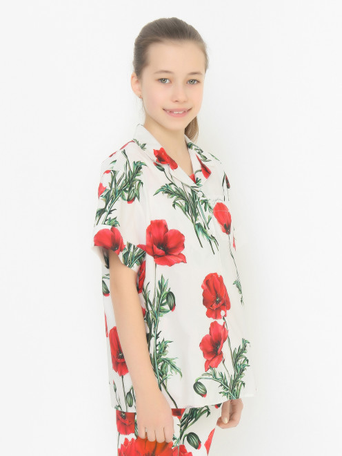 Хлопковая блуза с цветочным узором Dolce & Gabbana - МодельВерхНиз