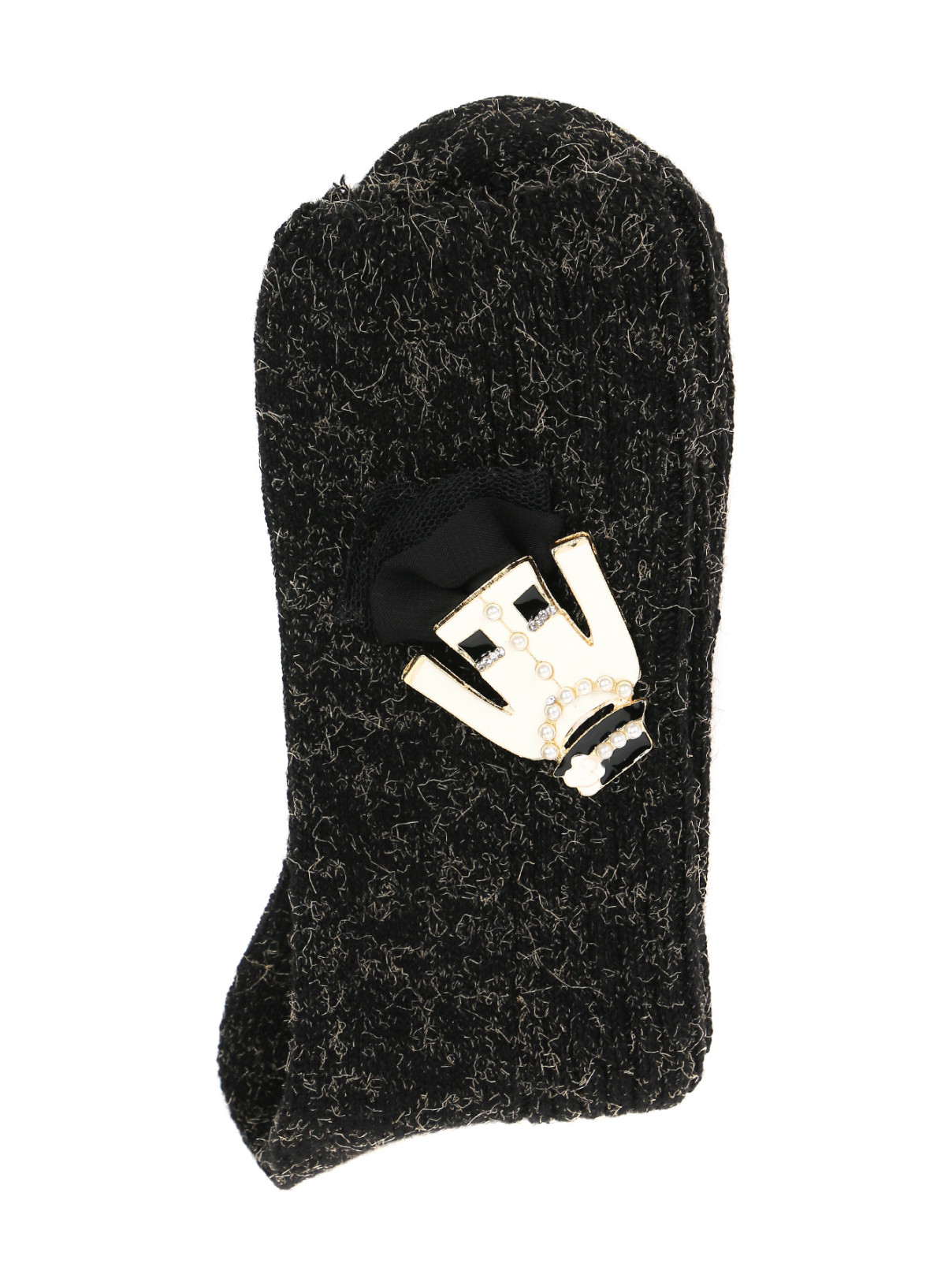 Носки из хлопка с аппликацией ALTO MILANO  –  Общий вид  – Цвет:  Черный