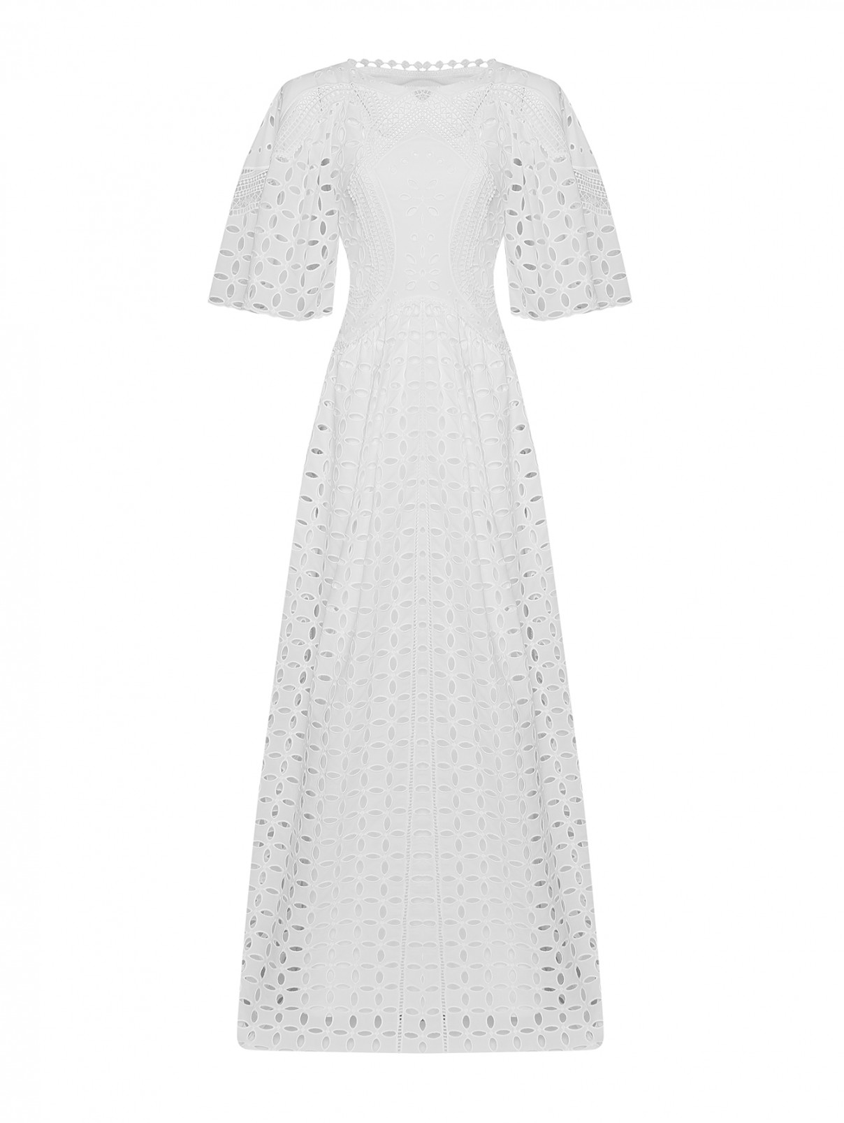 Платье-макси из смешанного хлопка с вышивкой Alberta Ferretti  –  Общий вид  – Цвет:  Белый