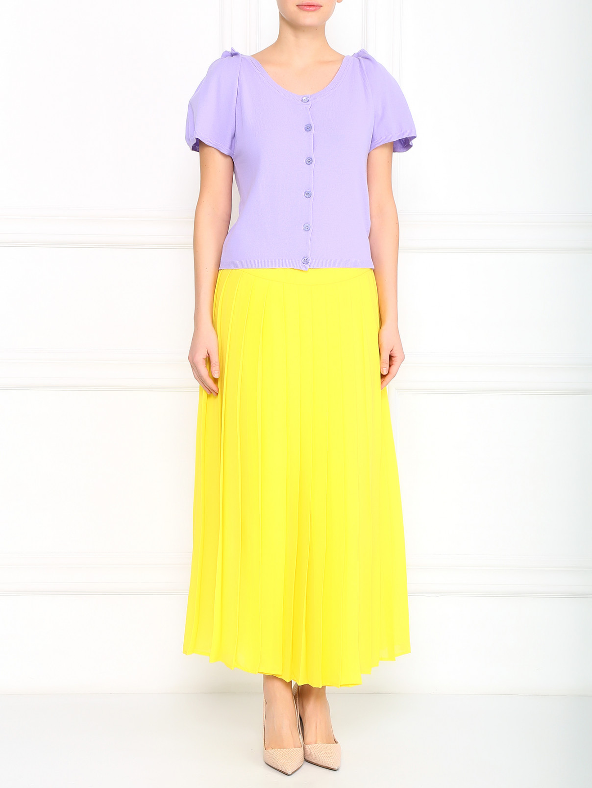 Плиссированная юбка-миди Love Moschino  –  Модель Общий вид  – Цвет:  Желтый