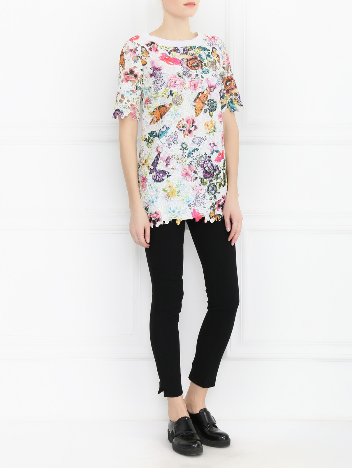 Блуза с вышивкой и цветочным узором Isola Marras  –  Модель Общий вид  – Цвет:  Белый